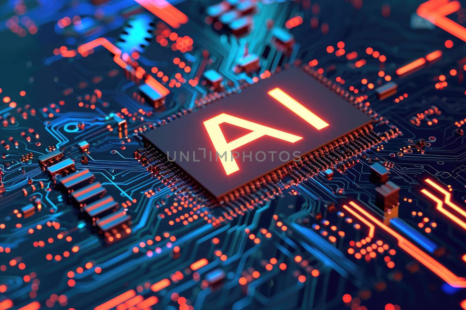 AI. Circuit board. Technology background, Central Computer Processors CPU concept..