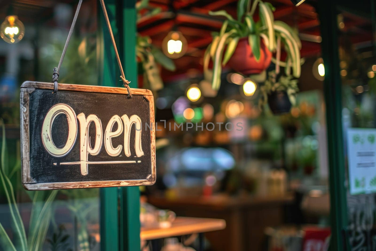 OPEN Sign board on cafe or restaurant hang on door at entrance, Vintage color tone style..