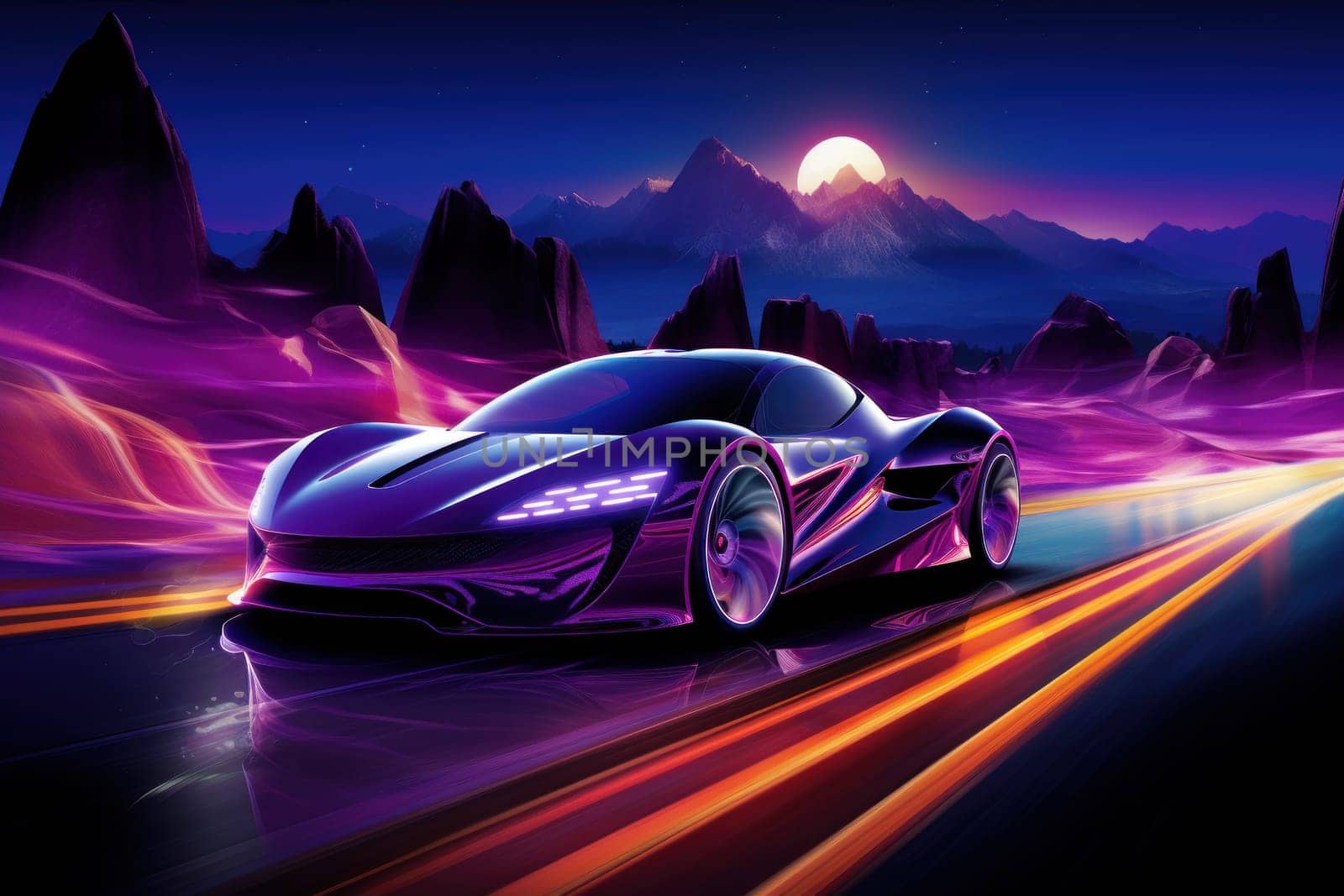 futuristic sporty car concept with sleek lines, evolution of automotive technology. Generative AI.