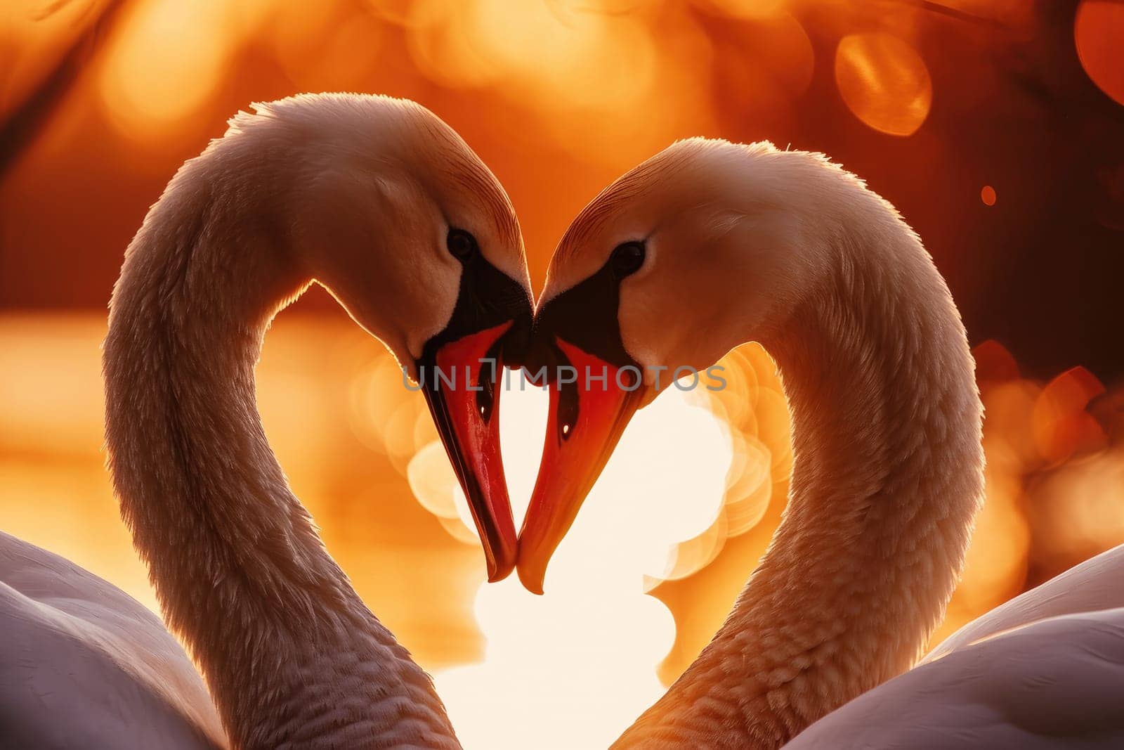 Romantic swans making a heart shape, Swan couple for Valentine's Day.