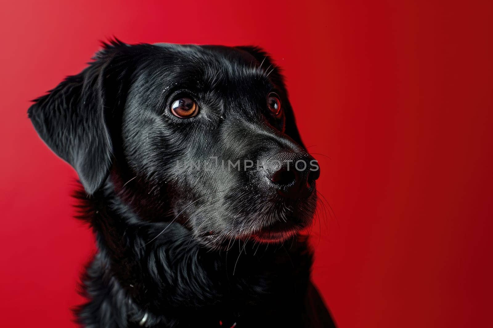 a black dog on a red background, Black and red.