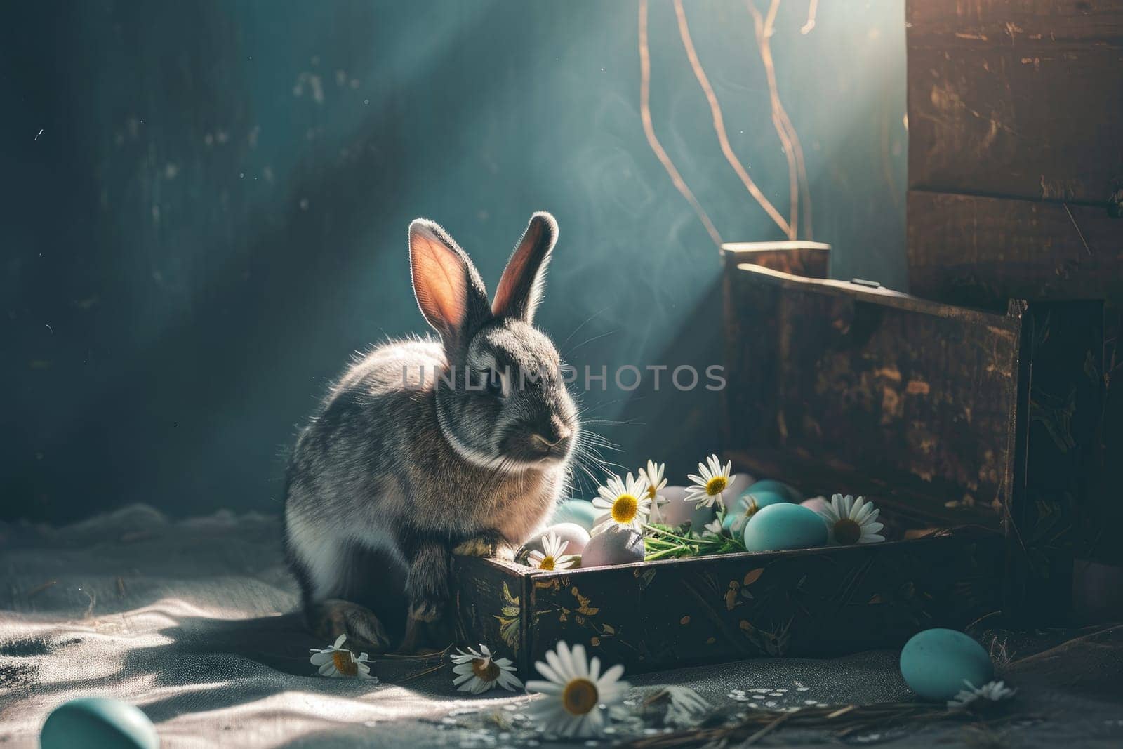 Happy Easter, Adorable Easter Bunny With Easter Eggs, colorful Easter eggs, banner and wallpaper.