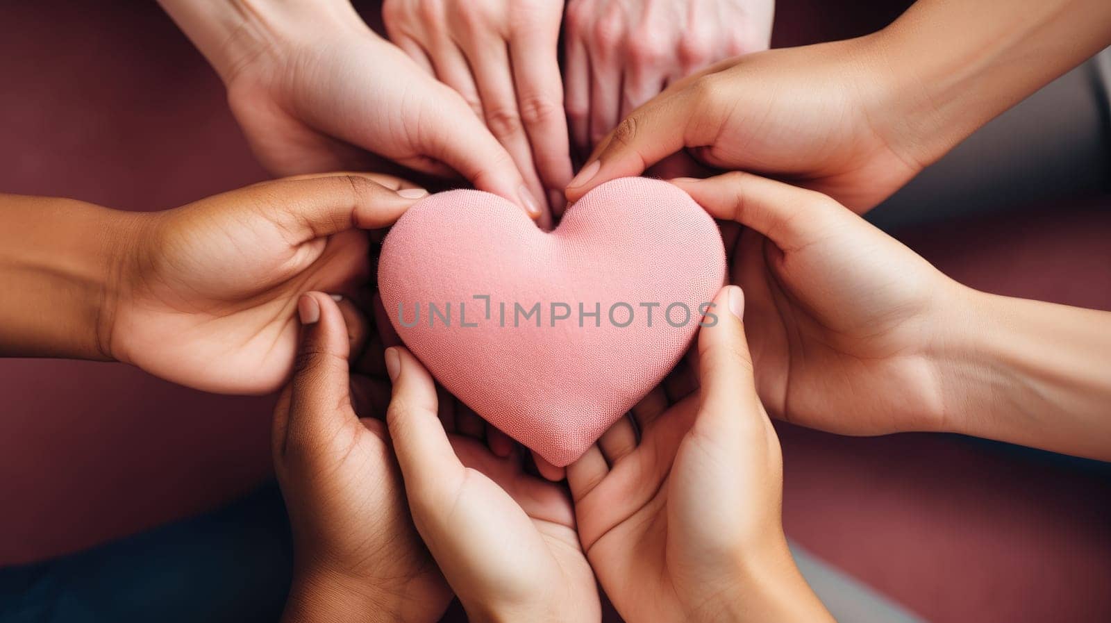 No room for racism, Many hands of different races and ethnicities. United for equality.