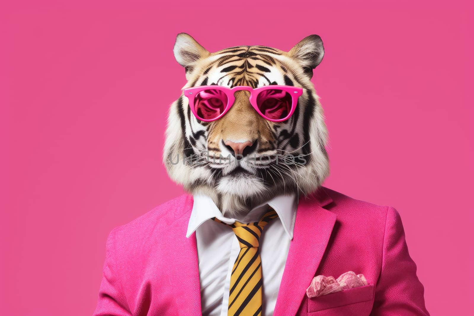 Stylish portrait of dressed up anthropomorphic Animal wearing glasses, AI Generative.