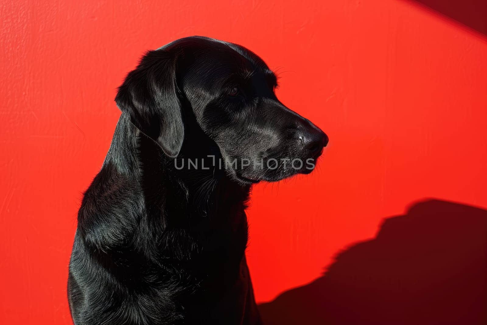 a black dog on a red background, Black and red by nijieimu