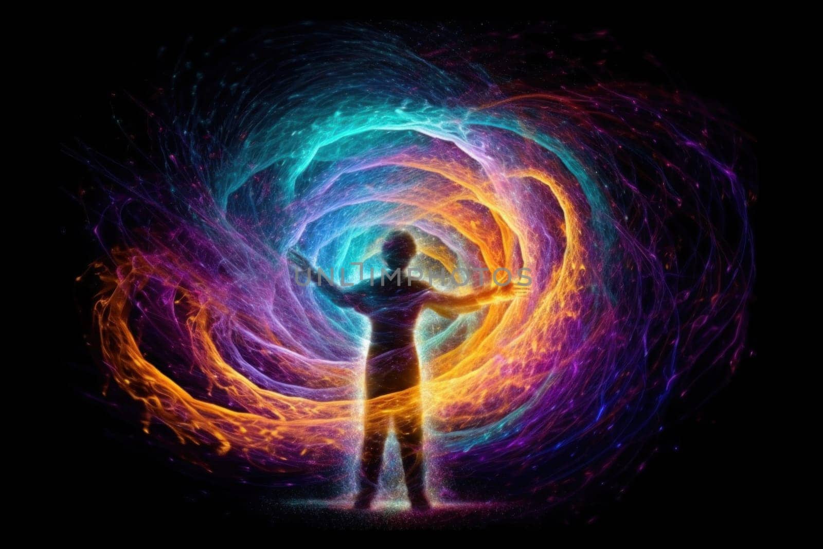Abstract Neon Psychedelic whirlwind of energy around a person.