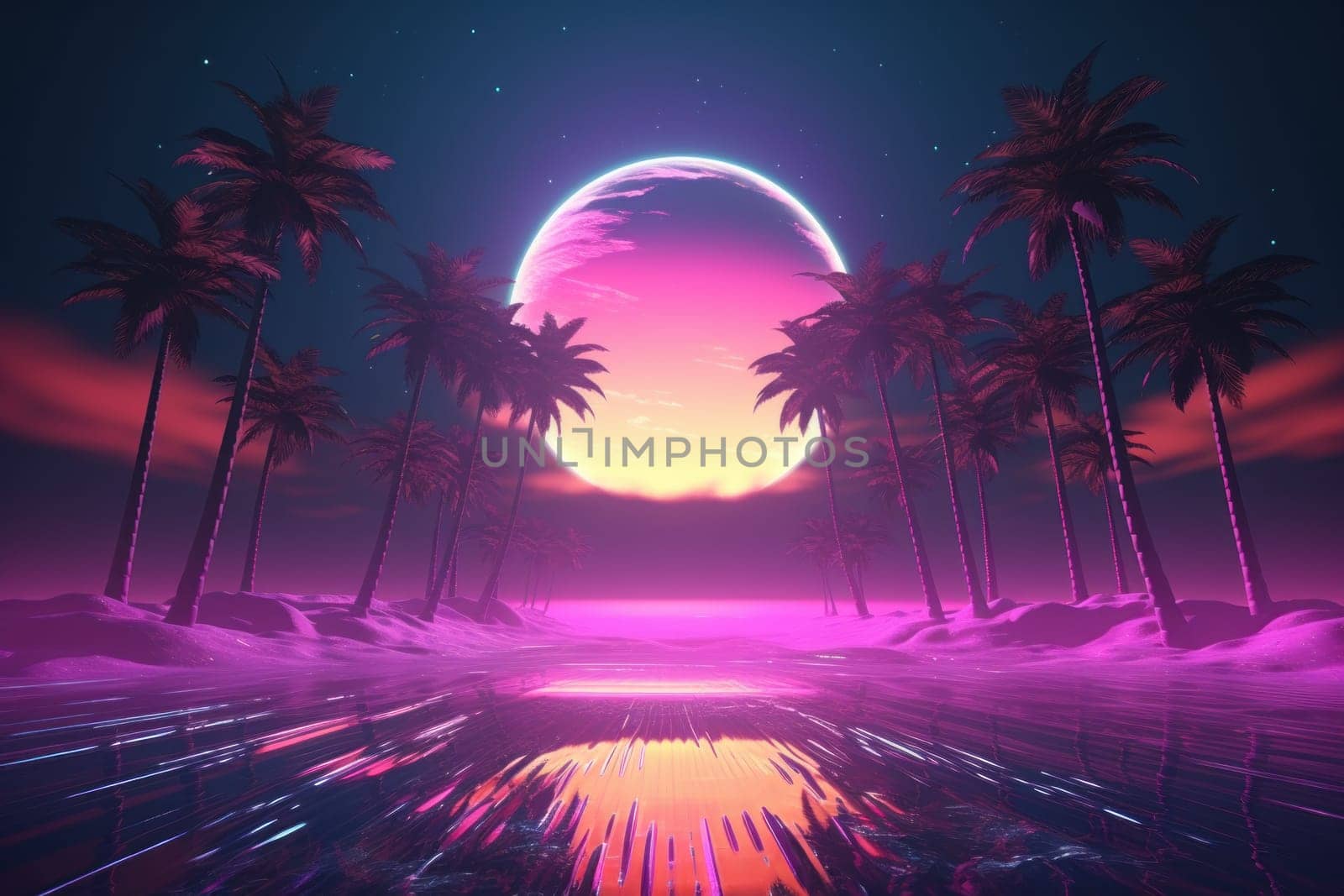 Retro Wave Music Festival Aesthetic scenery background, Retro futuristic 90s Style background.