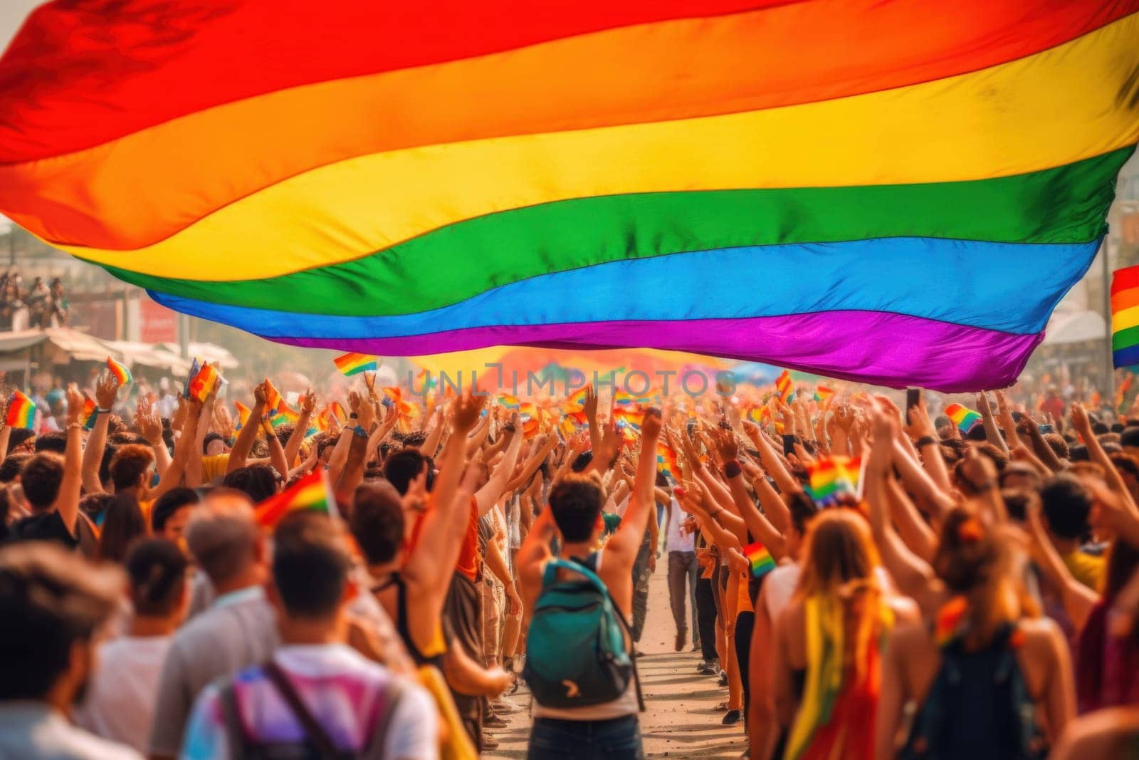 Portrait of a group LGBT and LGBT rainbow flag.