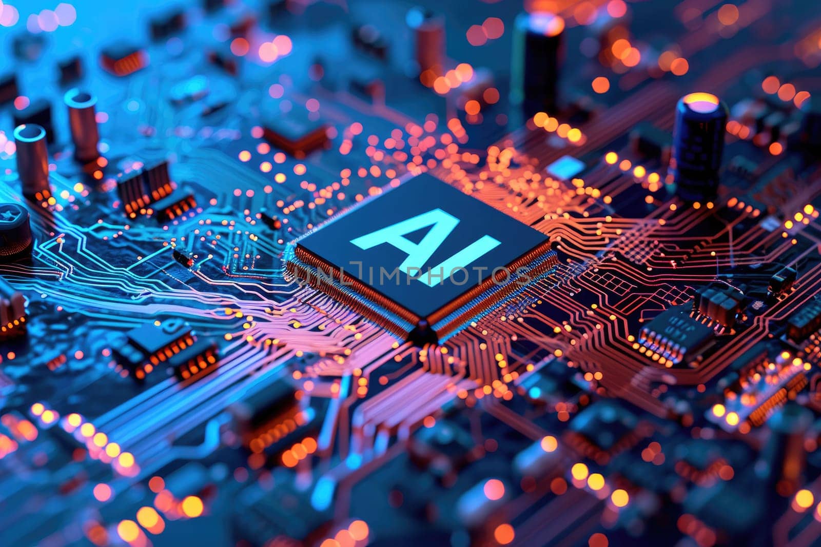 AI. Circuit board. Technology background, Central Computer Processors CPU concept. by nijieimu