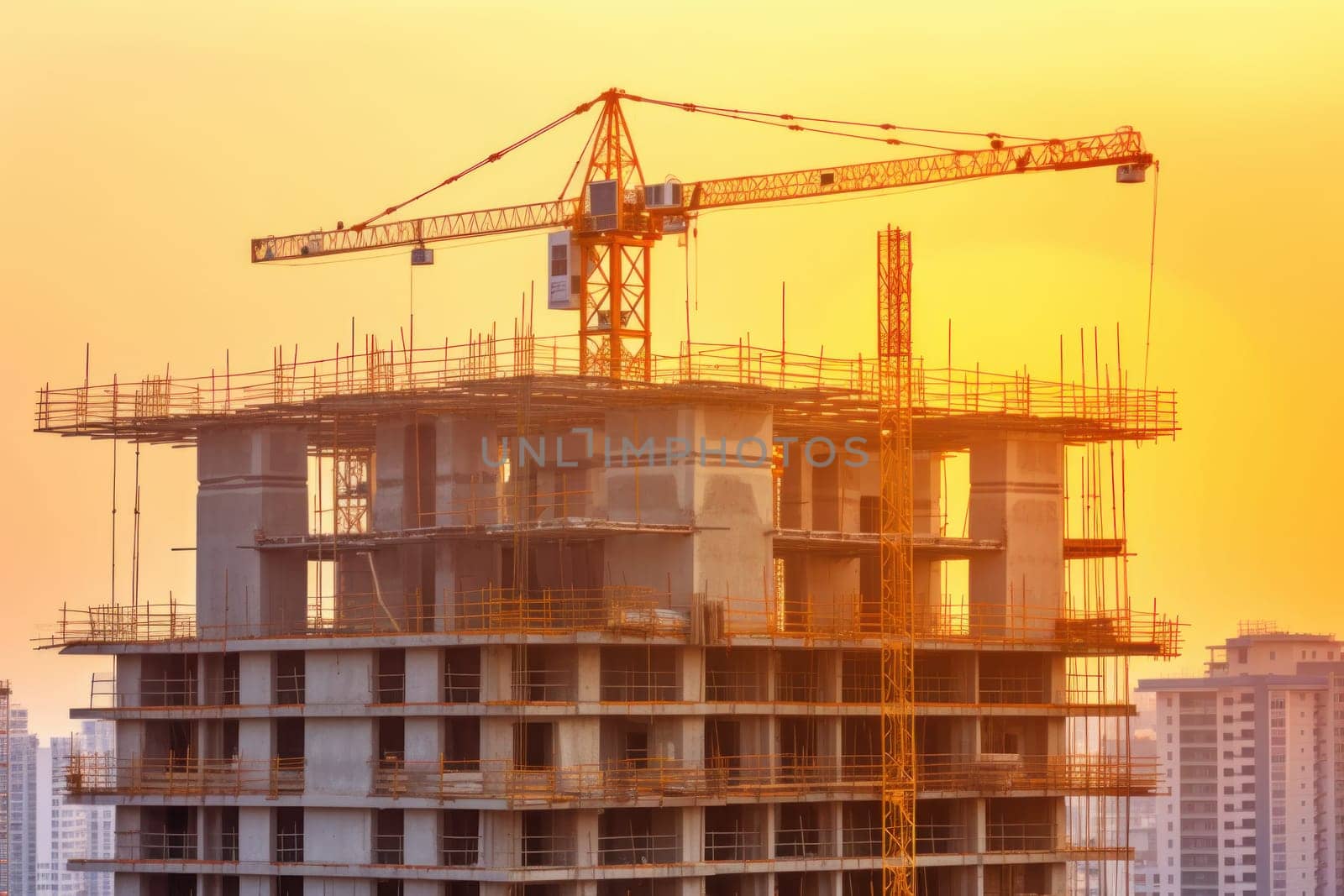 a crane at a construction site, a modern urban scene under construction, AI Generative.