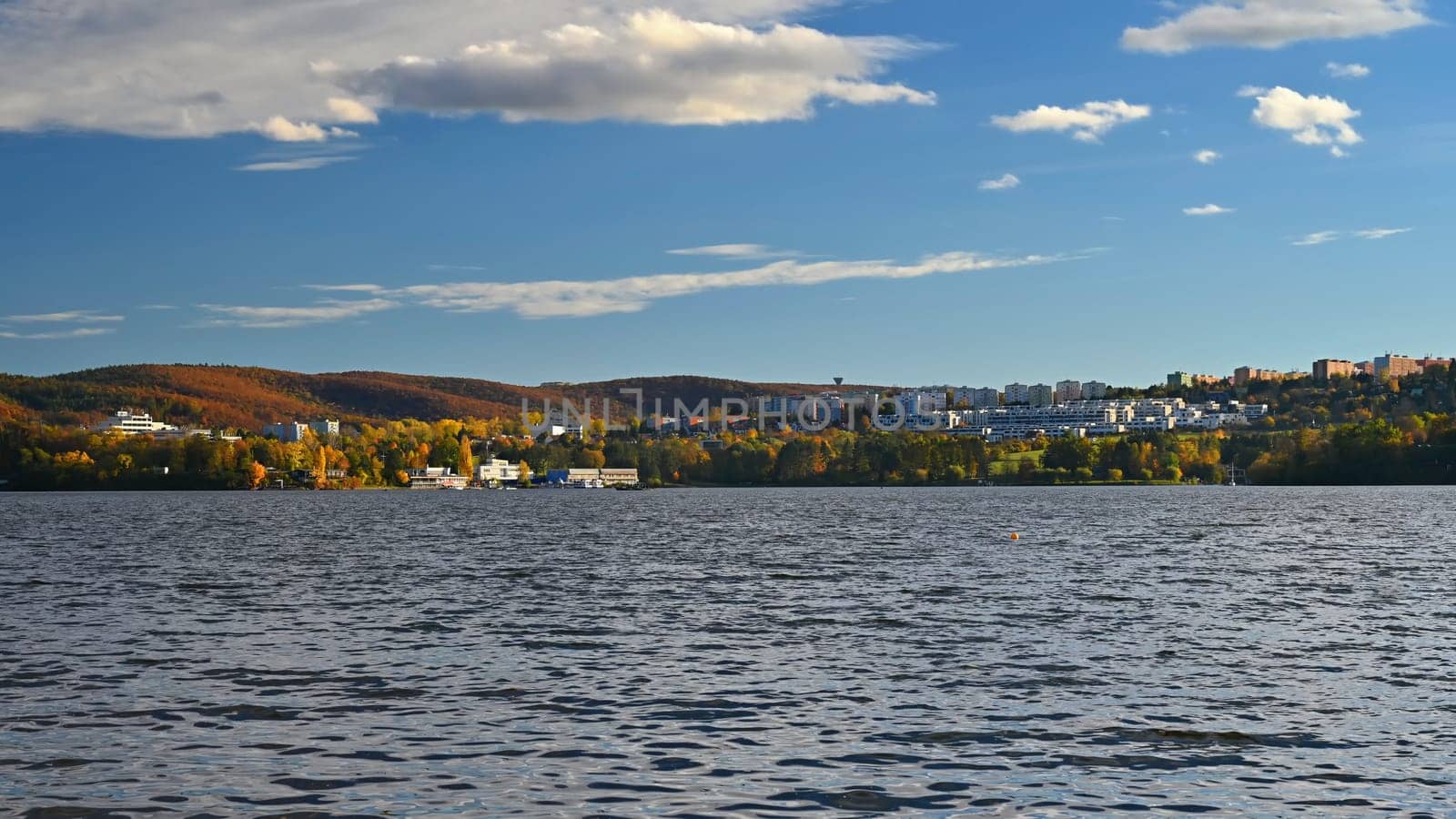 Brno Dam - Czech Republic. Beautiful Czech landscape with forests, lake and blue sky. Recreational area for sports and entertainment. 