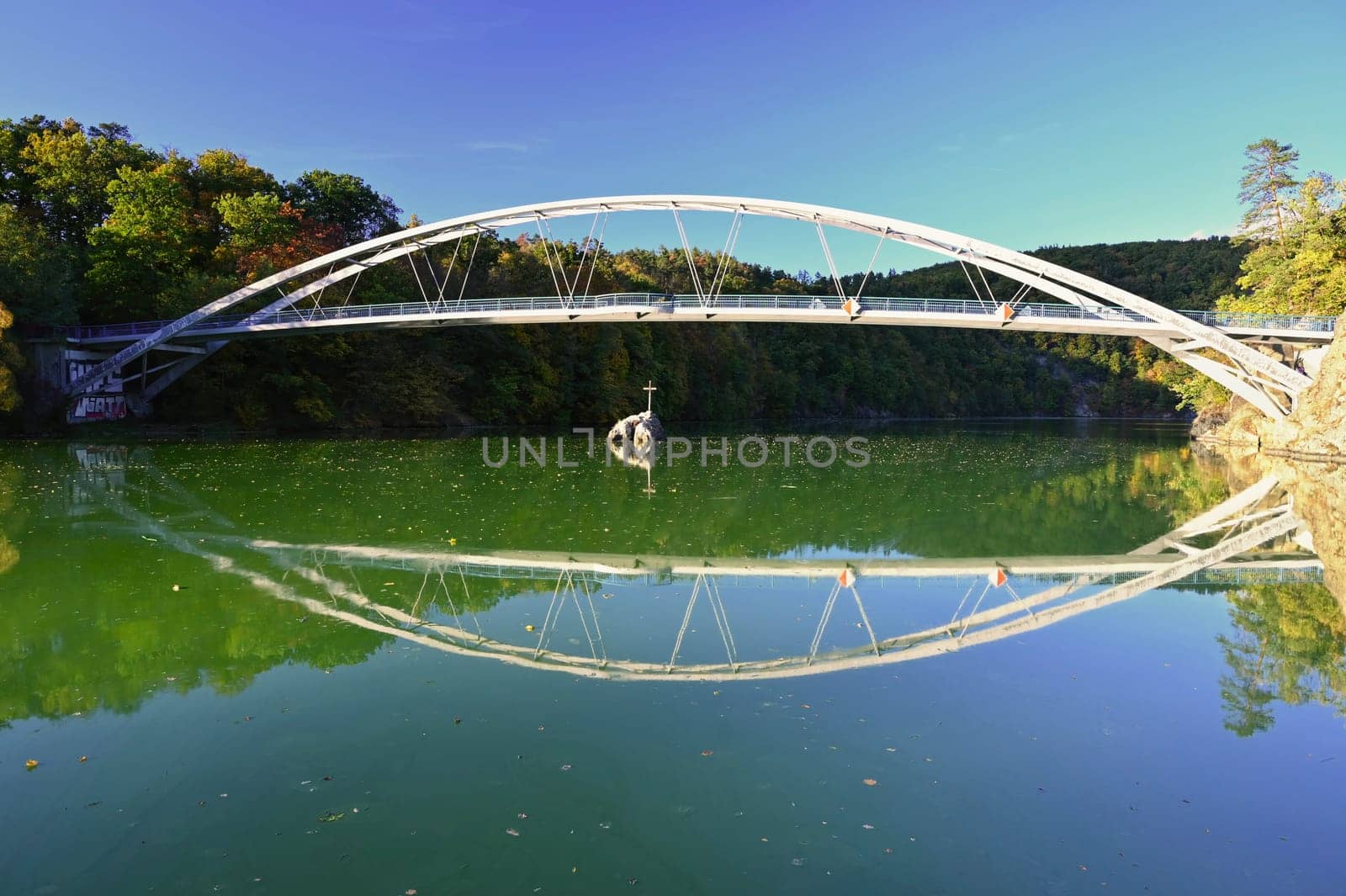 Brno Dam - Czech Republic. Beautiful Czech landscape with forests, lake and blue sky. Recreational area for sports and entertainment. 