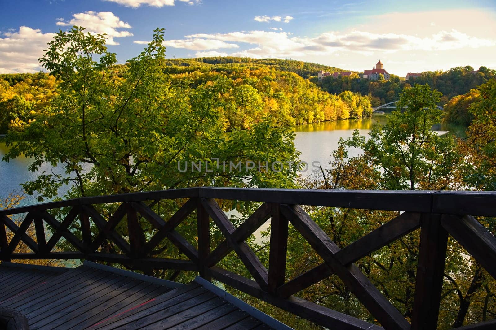 Brno Dam - Czech Republic. Beautiful Czech landscape with forests, lake and blue sky. Recreational area for sports and entertainment. 