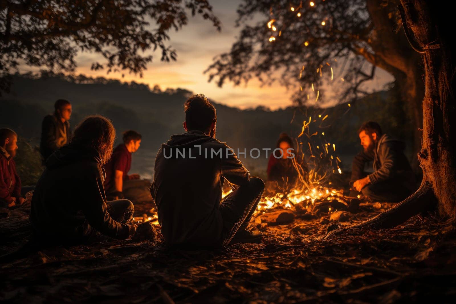 Photo of a support group gathering around a bonfire.