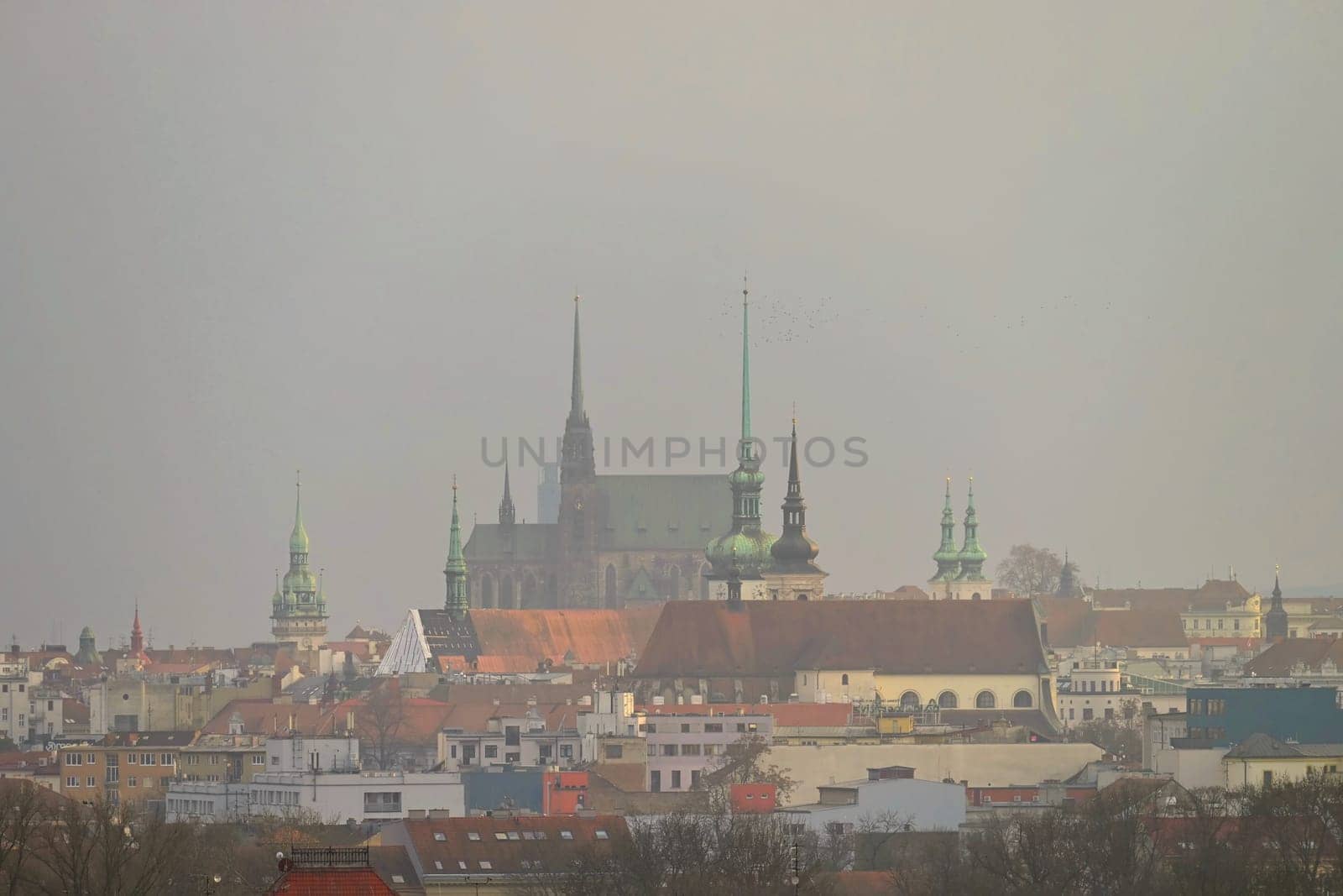 Petrov - Cathedral of Saints Peter and Paul. City of Brno - Czech Republic - Europe. City skyline at sunset by Montypeter