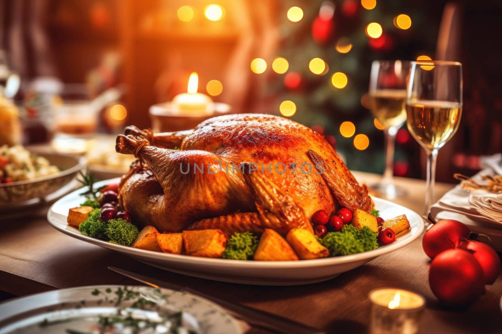 Stock photo of a Thanksgiving turkey on a dinner table.