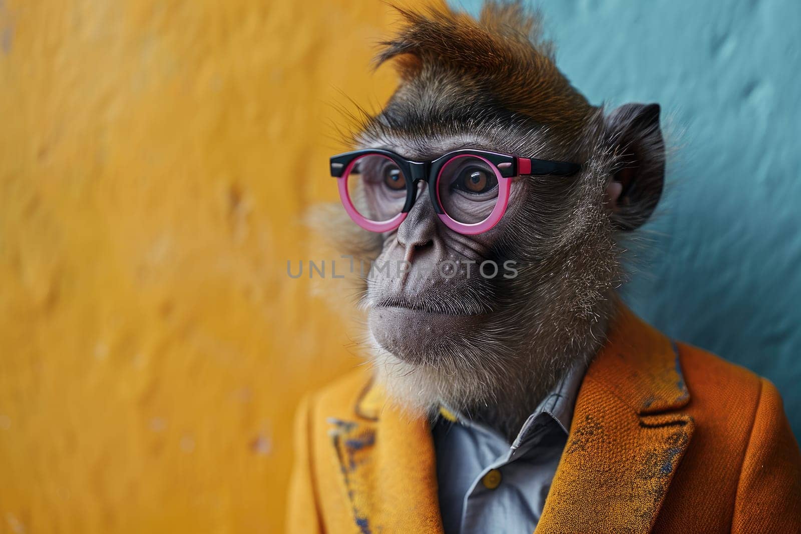 Stylish portrait of dressed up anthropomorphic animal themes, Funny pop art illustration.