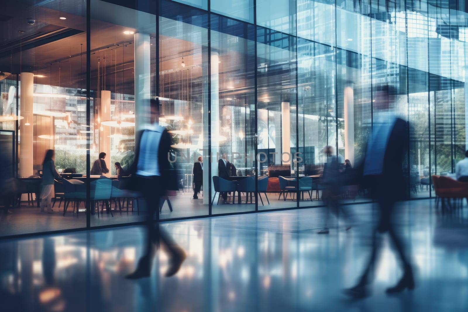 motion blur image of business people crowd walking at corporate office.