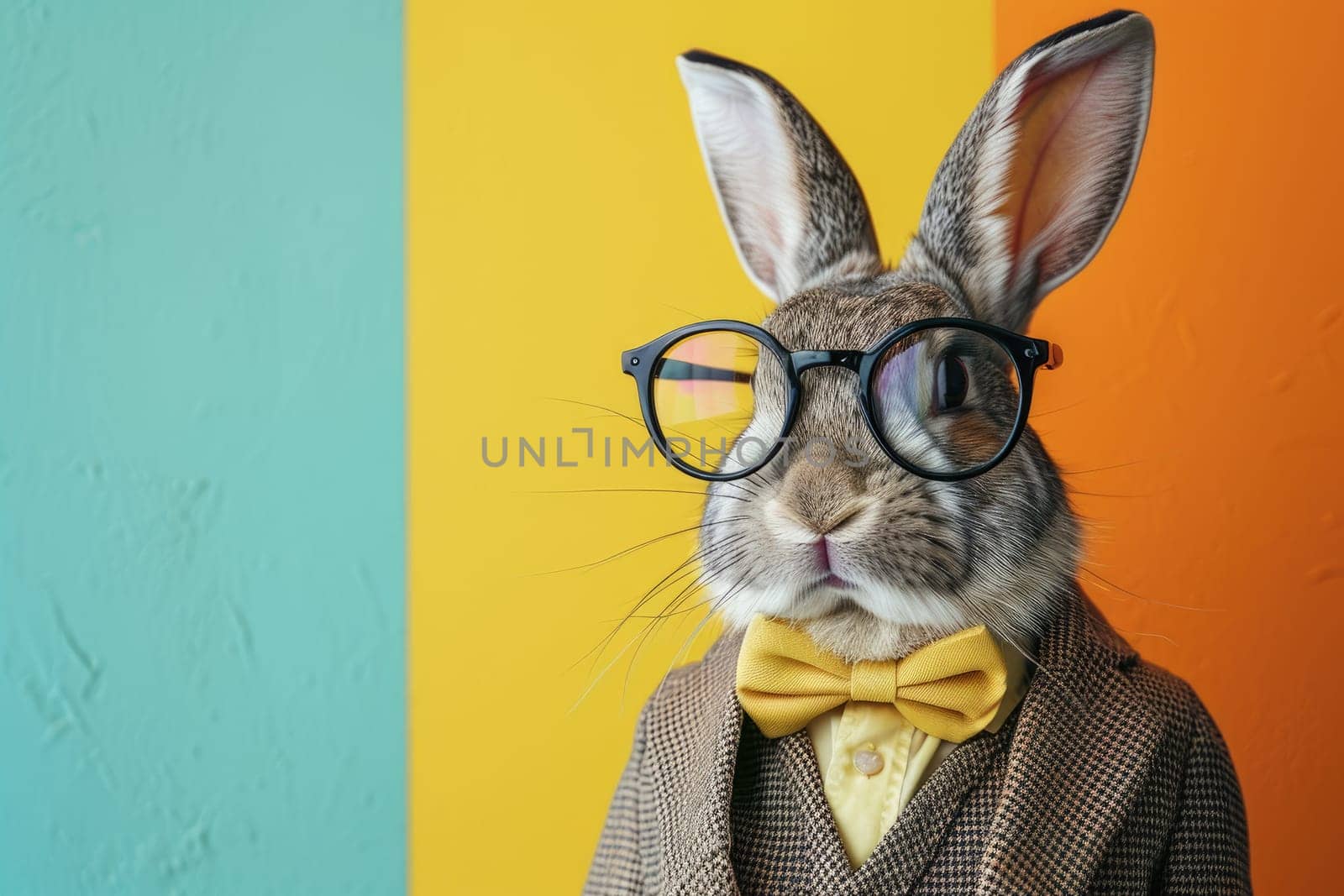 Stylish portrait of dressed up anthropomorphic animal themes, Funny pop art illustration.