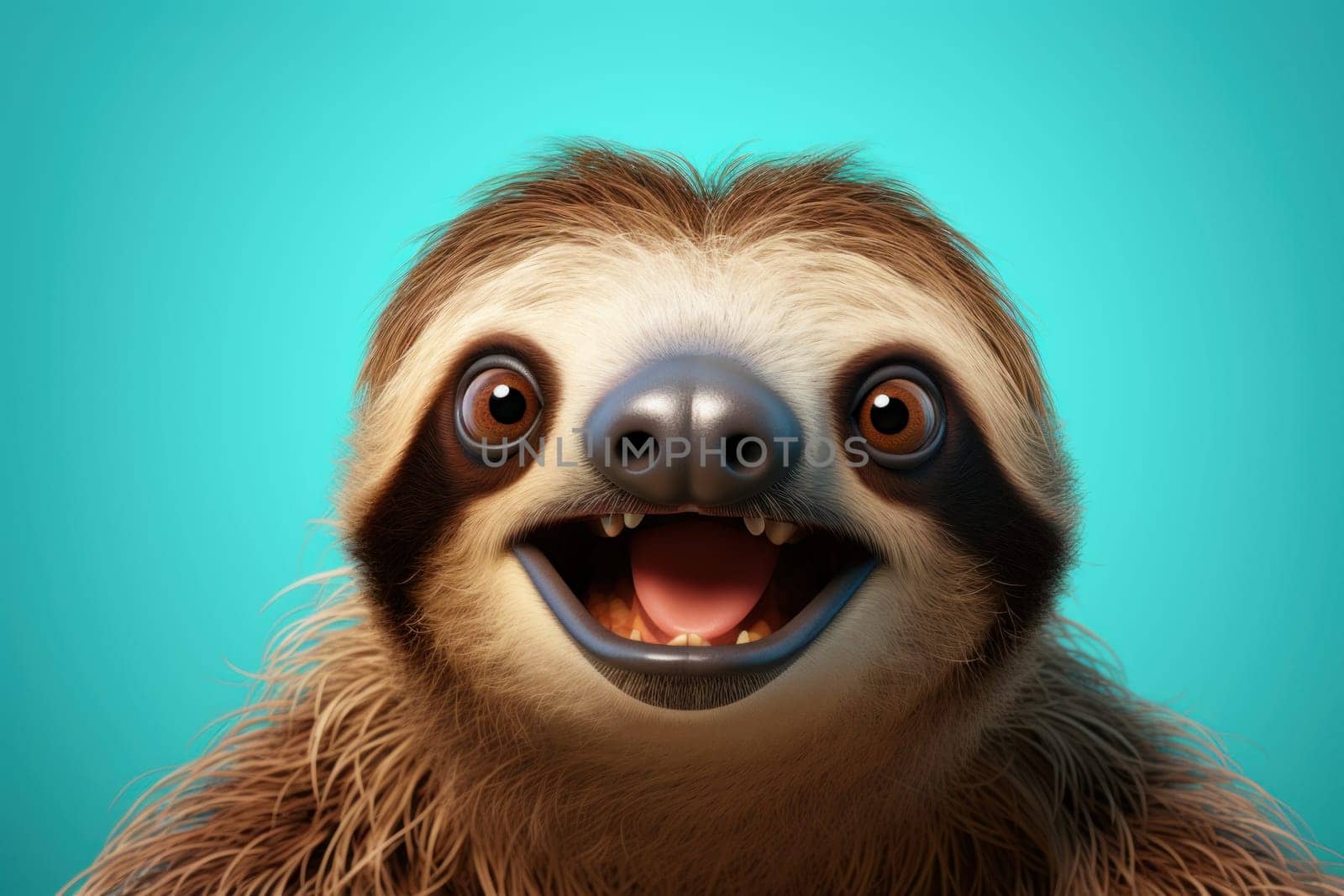 Funny surprised sloth studio shot isolated bright color background.