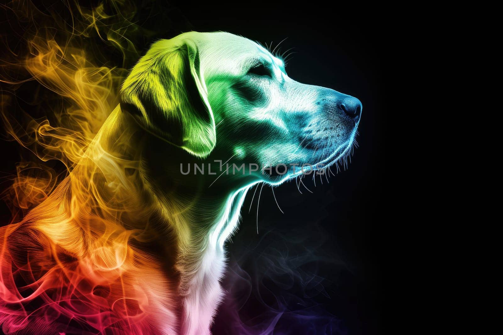 dog with rainbow smoky luminescent wallpaper by nijieimu
