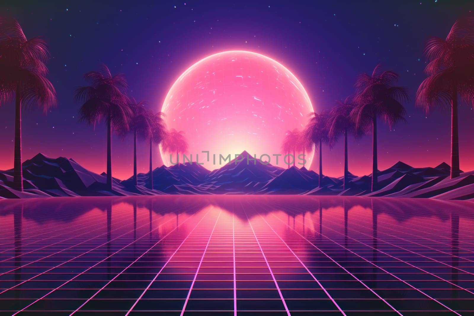 Retro Wave Music Festival Aesthetic scenery background, Retro futuristic 90s Style background by nijieimu