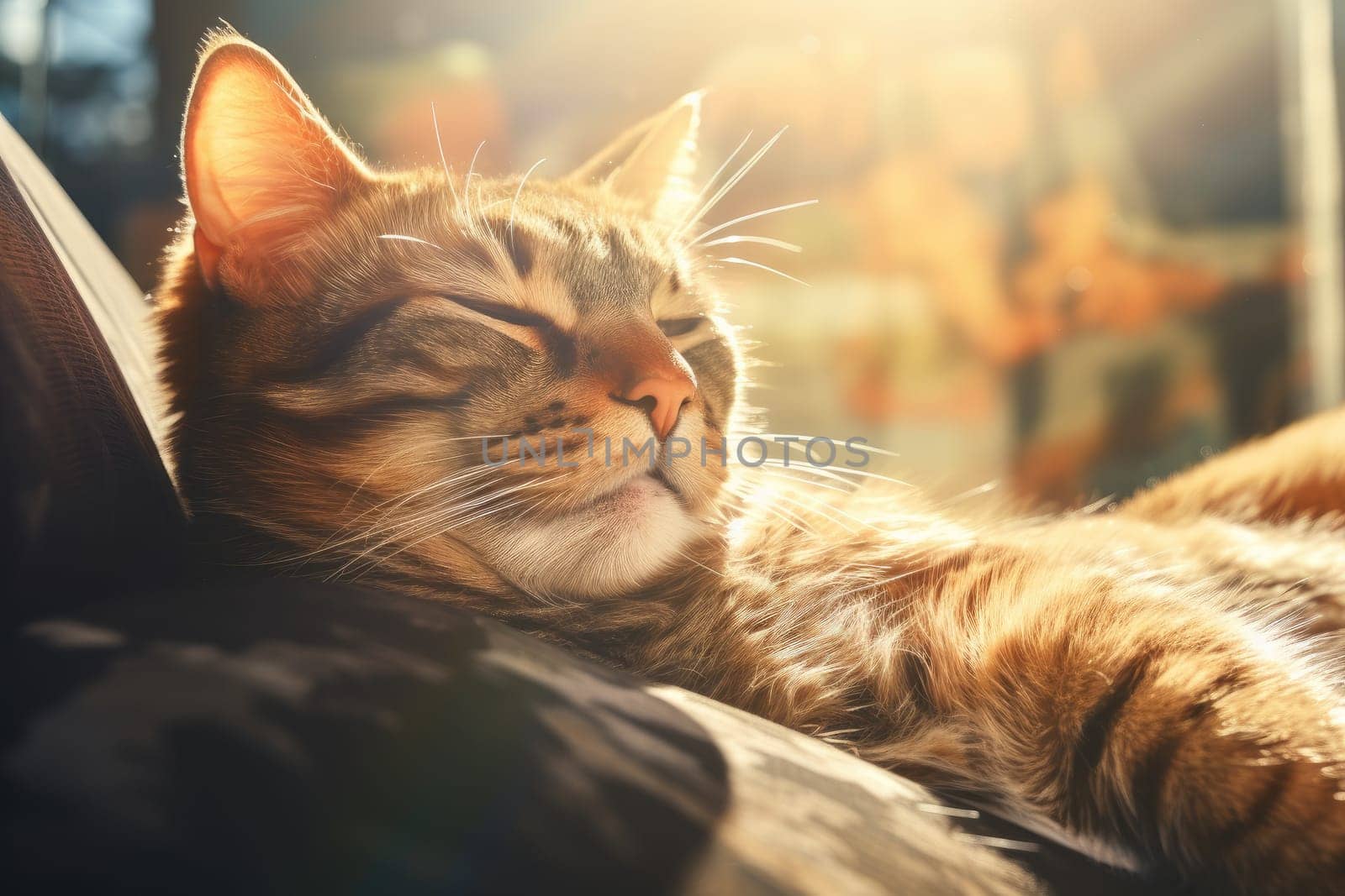 Portrait Of A lazy cat lying down in the sunny, napping and dreaming, AI Generative by nijieimu