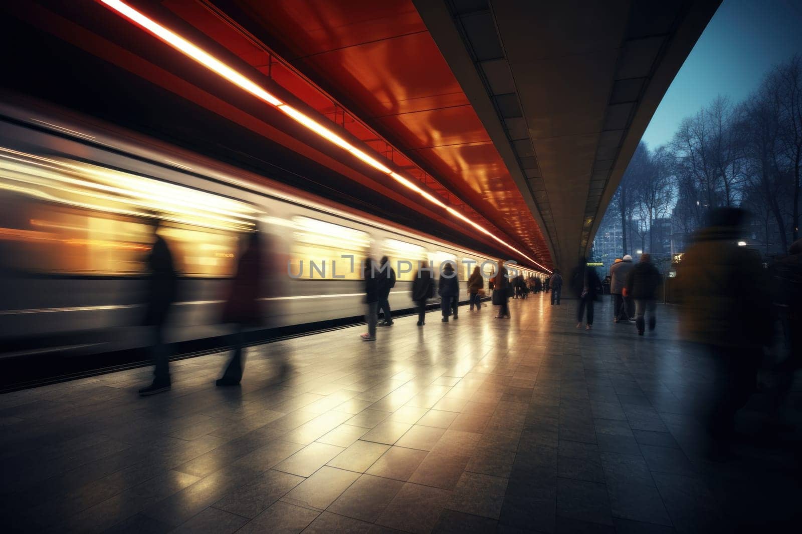 Long exposure Subway station, motion blur people.