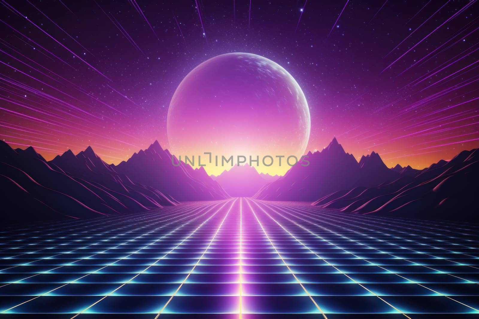 Retro Wave Music Festival Aesthetic scenery background, Retro futuristic 90s Style background.