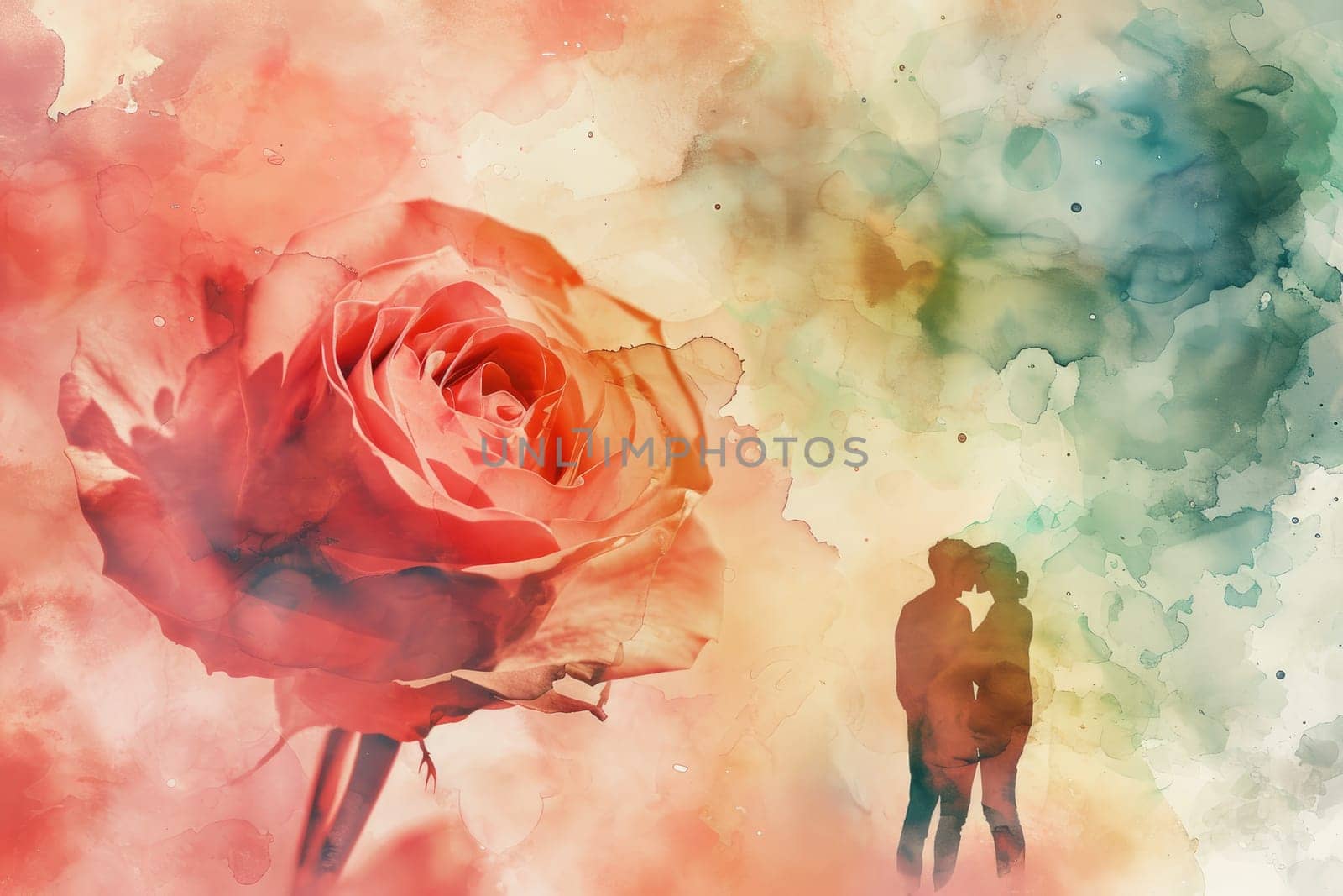 valentine's day celebration with red roses background watercolor by nijieimu