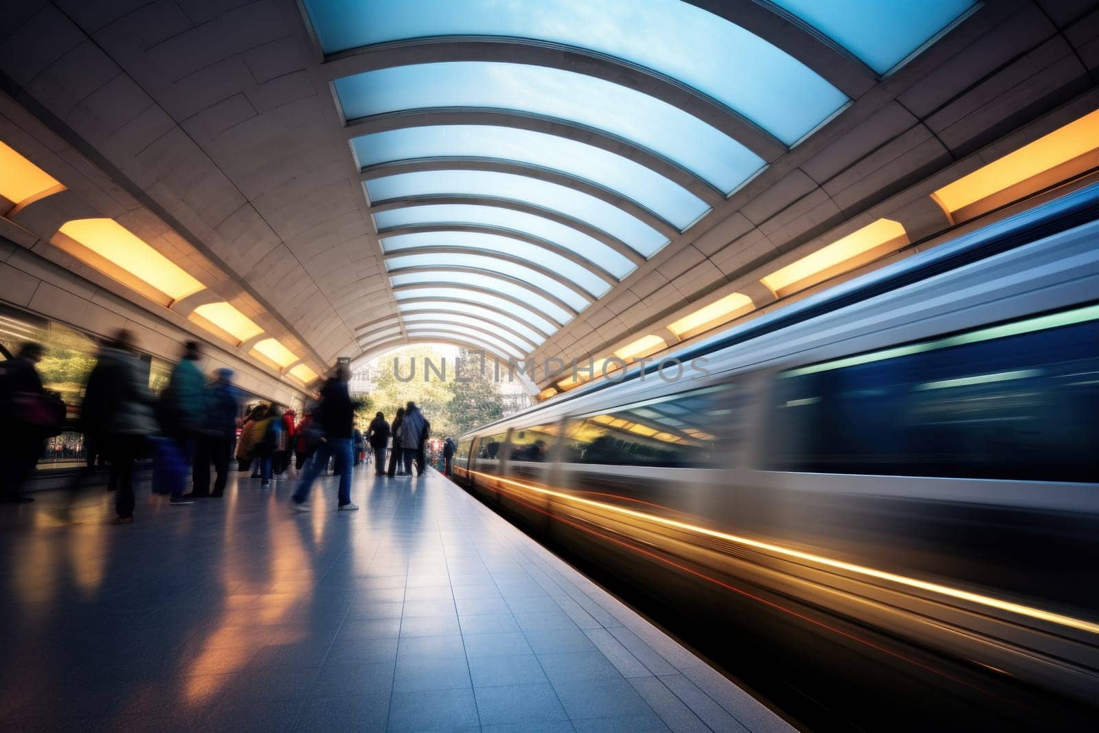 Long exposure Subway station, motion blur people.