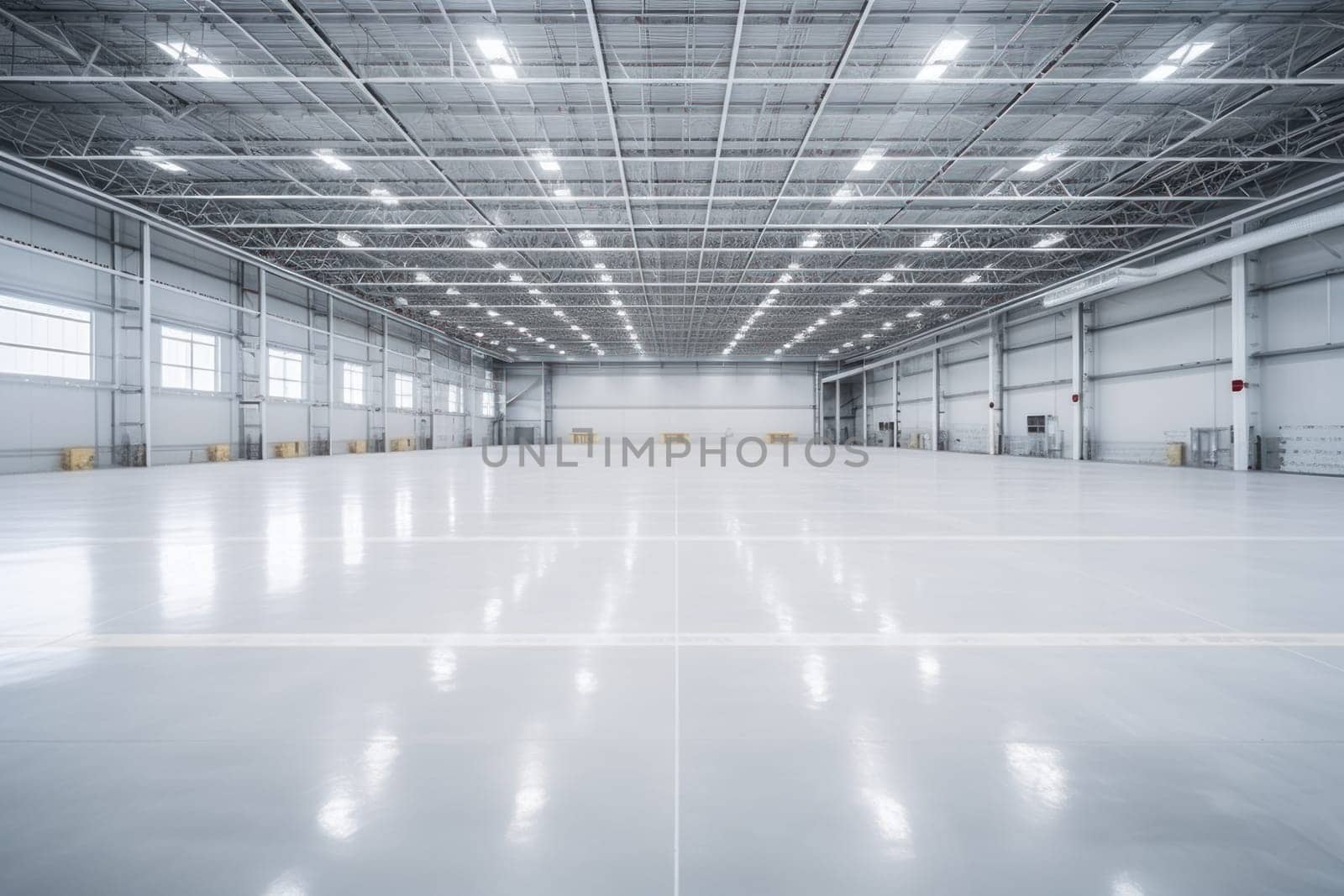 Interior of empty and clean modern warehouse by nijieimu