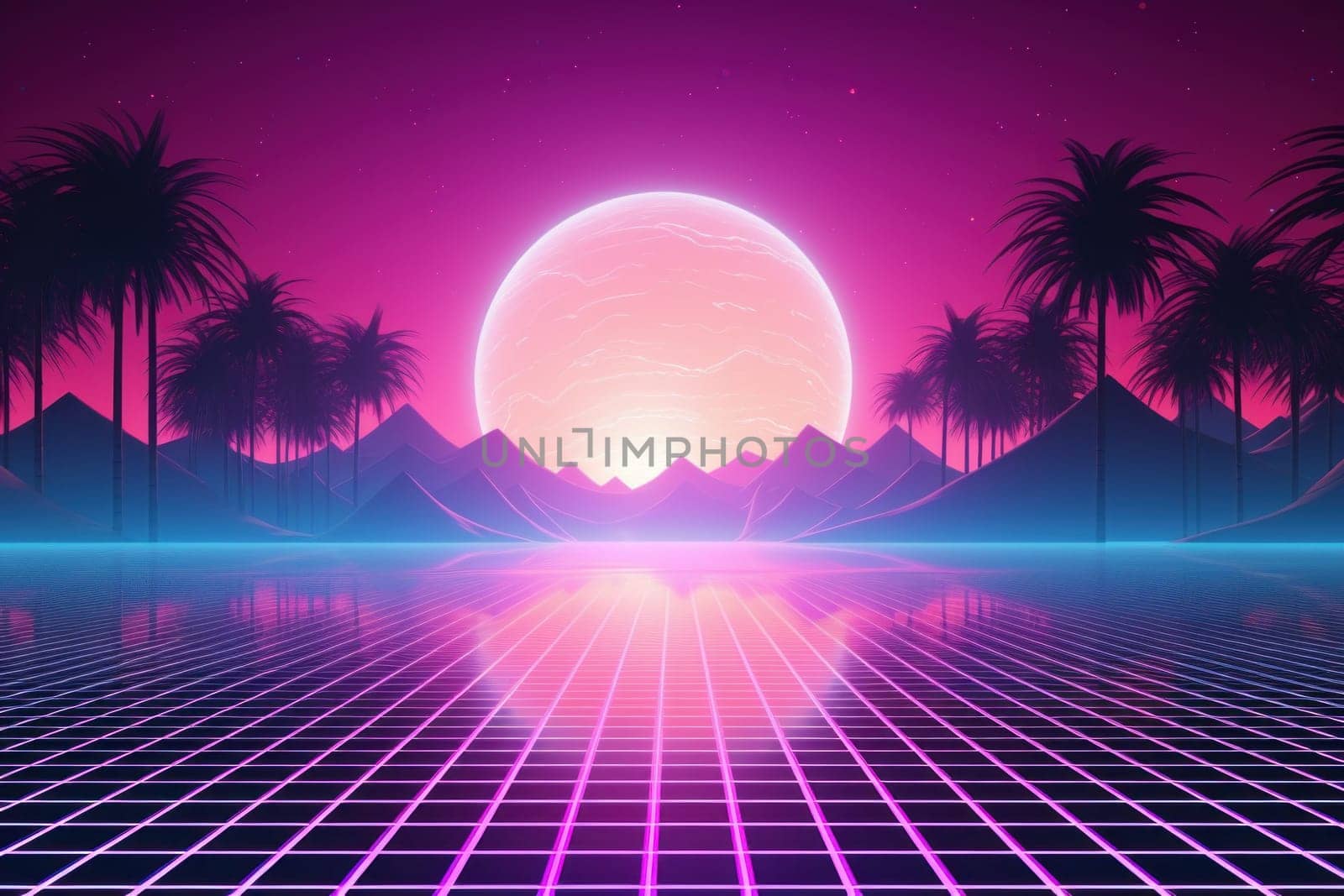 Retro Wave Music Festival Aesthetic scenery background, Retro futuristic 90s Style background.