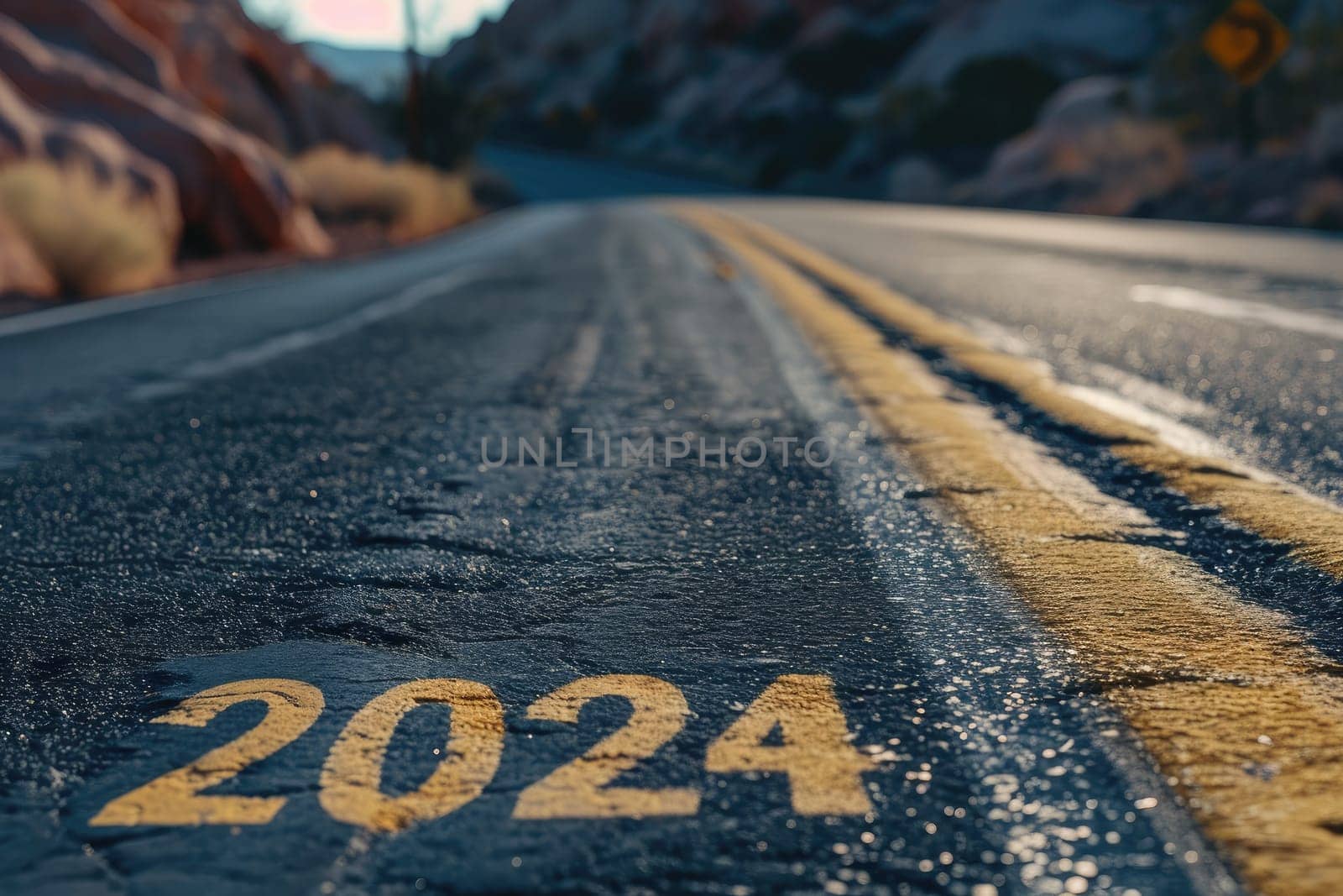 road to 2024, empty street with the new year 2024 written on the road by nijieimu