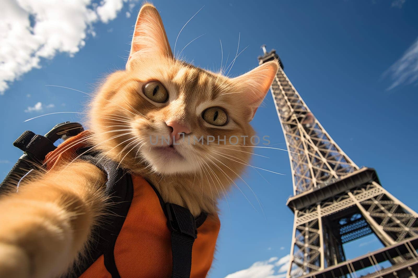 Funny cat going on vacation, cat travel concept, AI Generative.