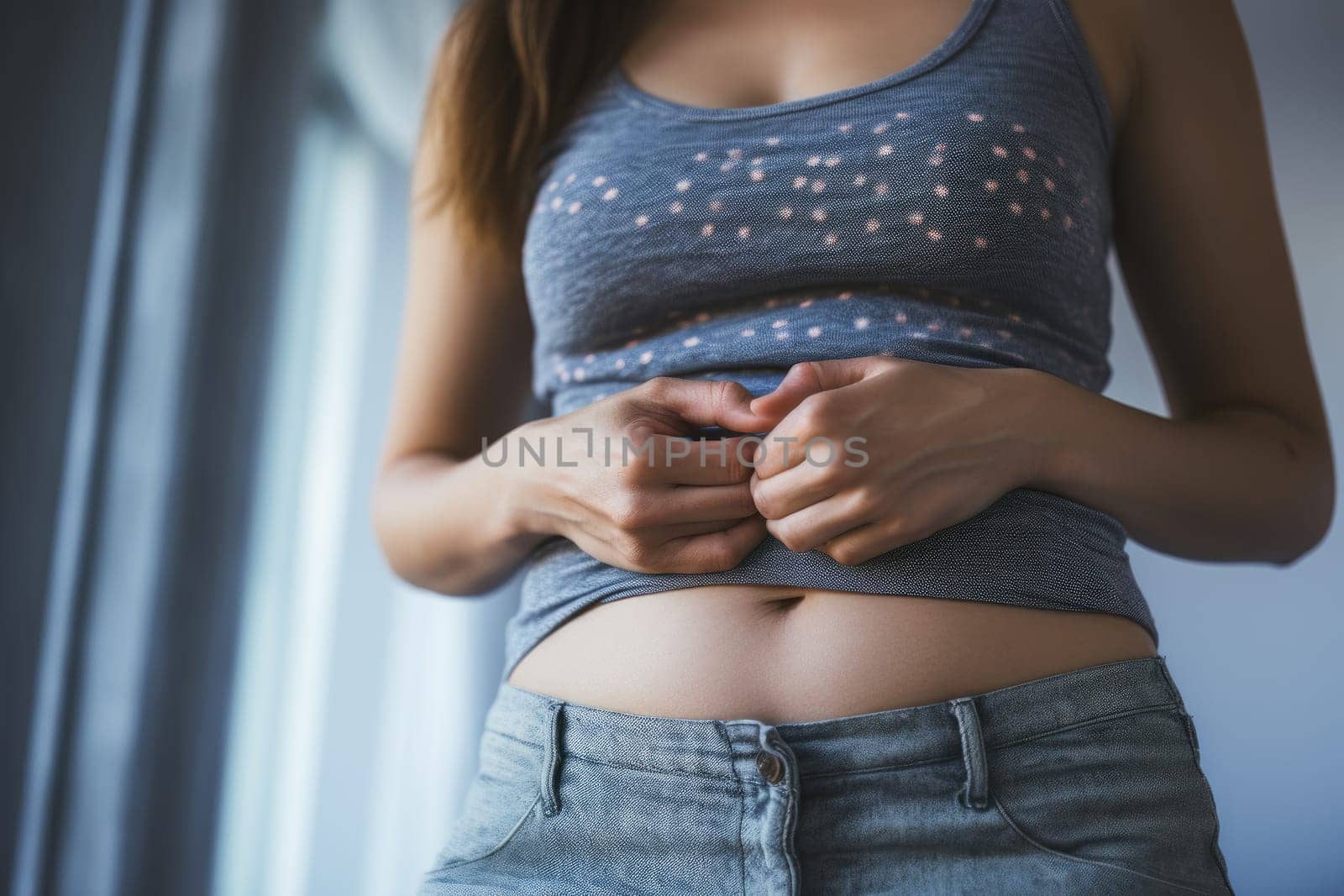 lady have a stomachache or menstruation pain, Healthcare medical concept, AI Generative.