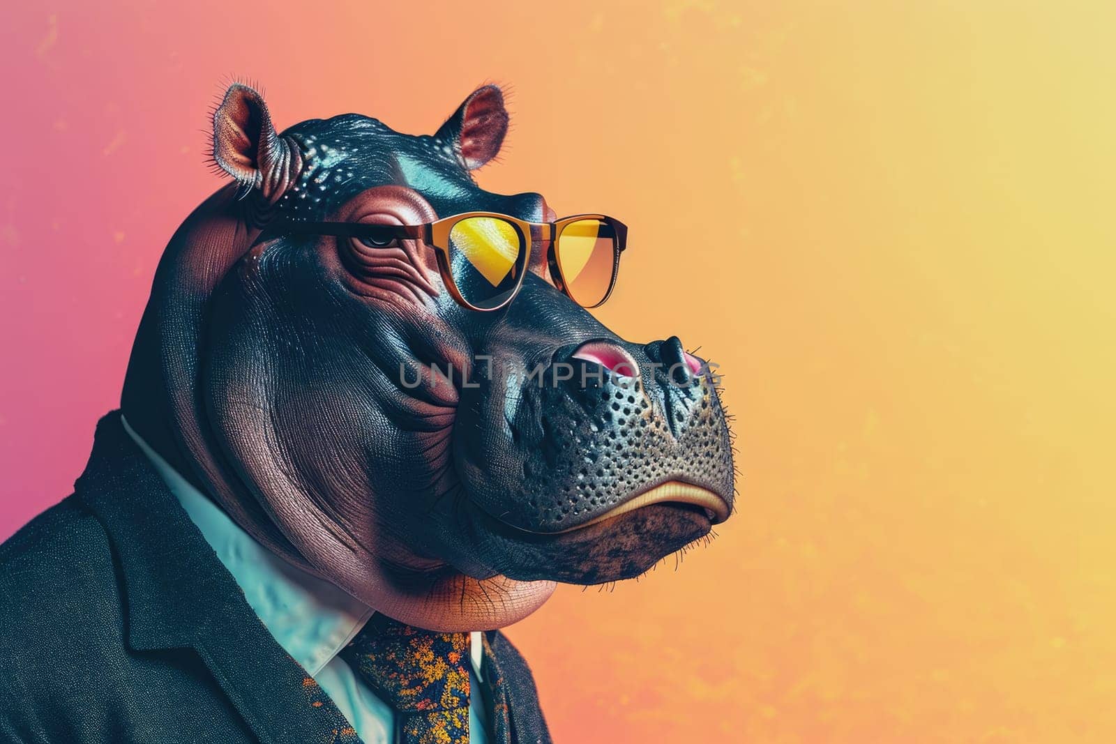 Stylish portrait of dressed up anthropomorphic animal themes, Funny pop art illustration.