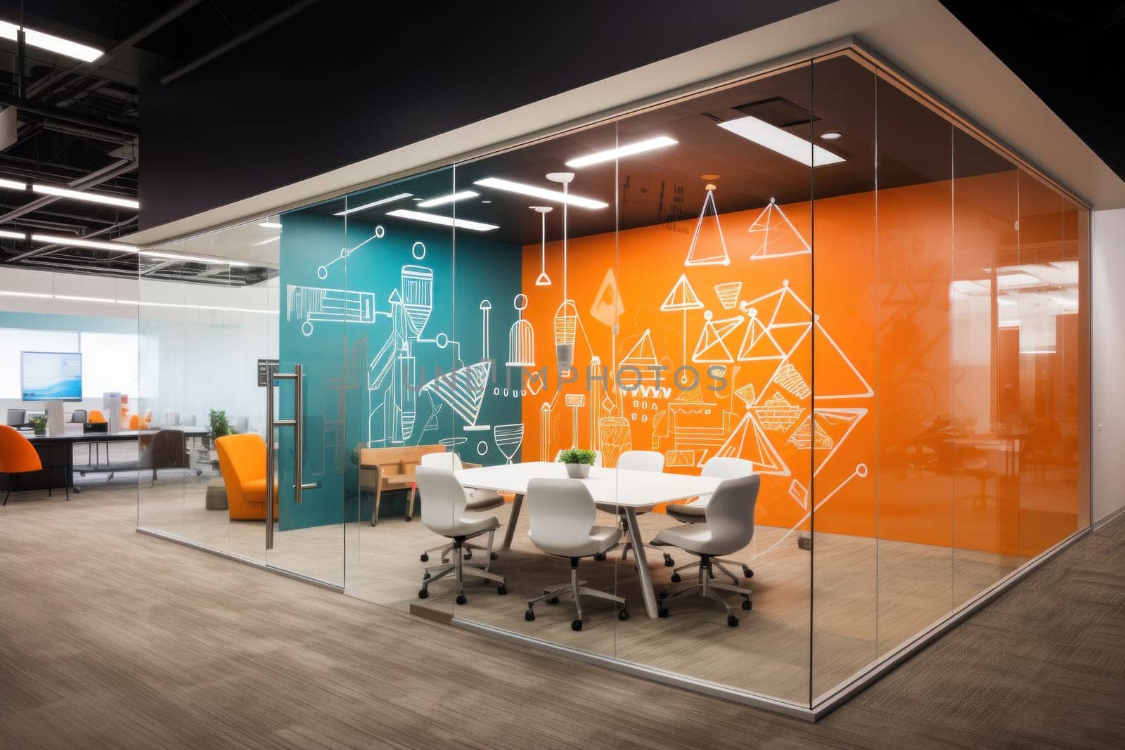 Photo of a creative office design with writable walls.