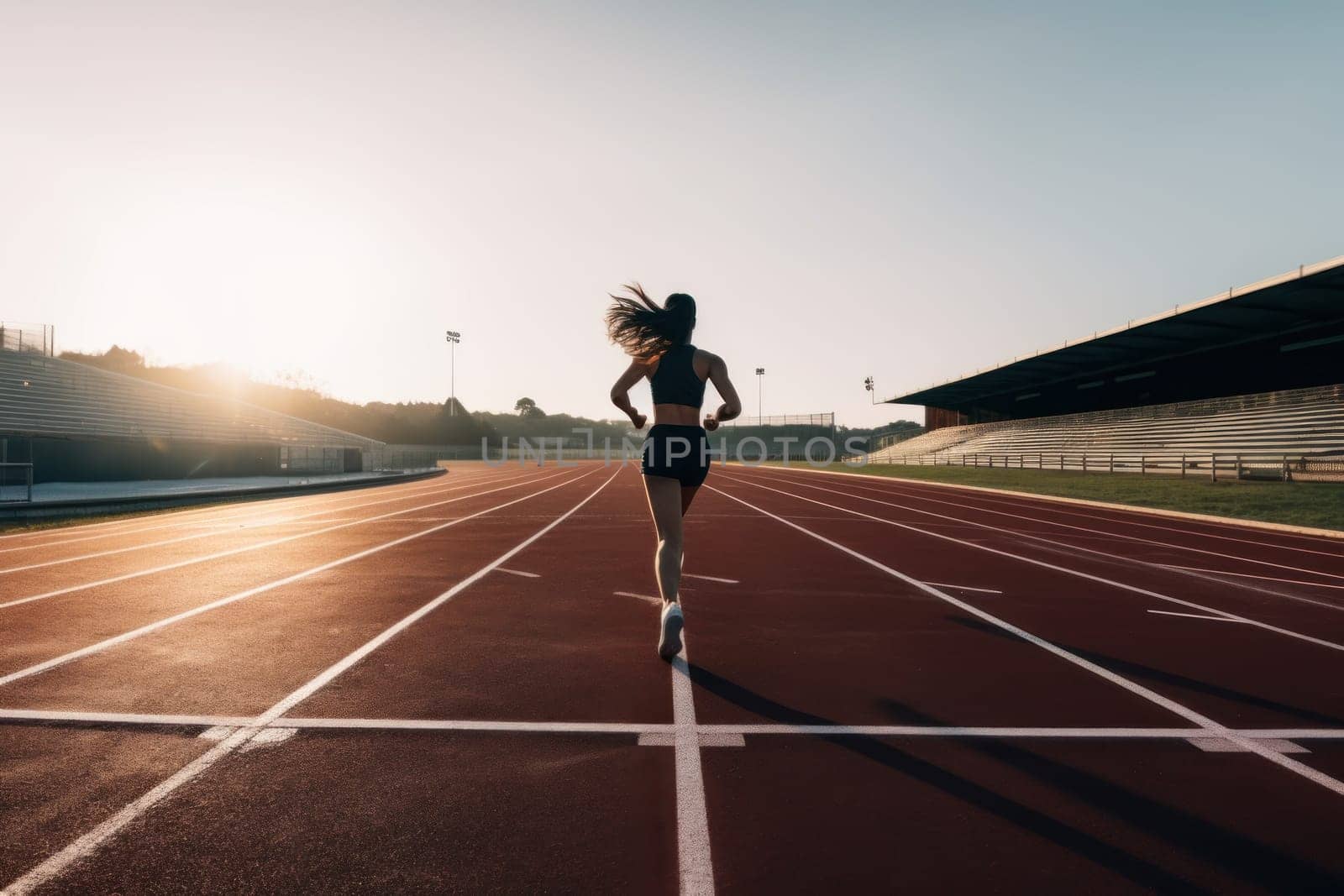 photo of a silhouette athlete person running on the track. Generative AI.