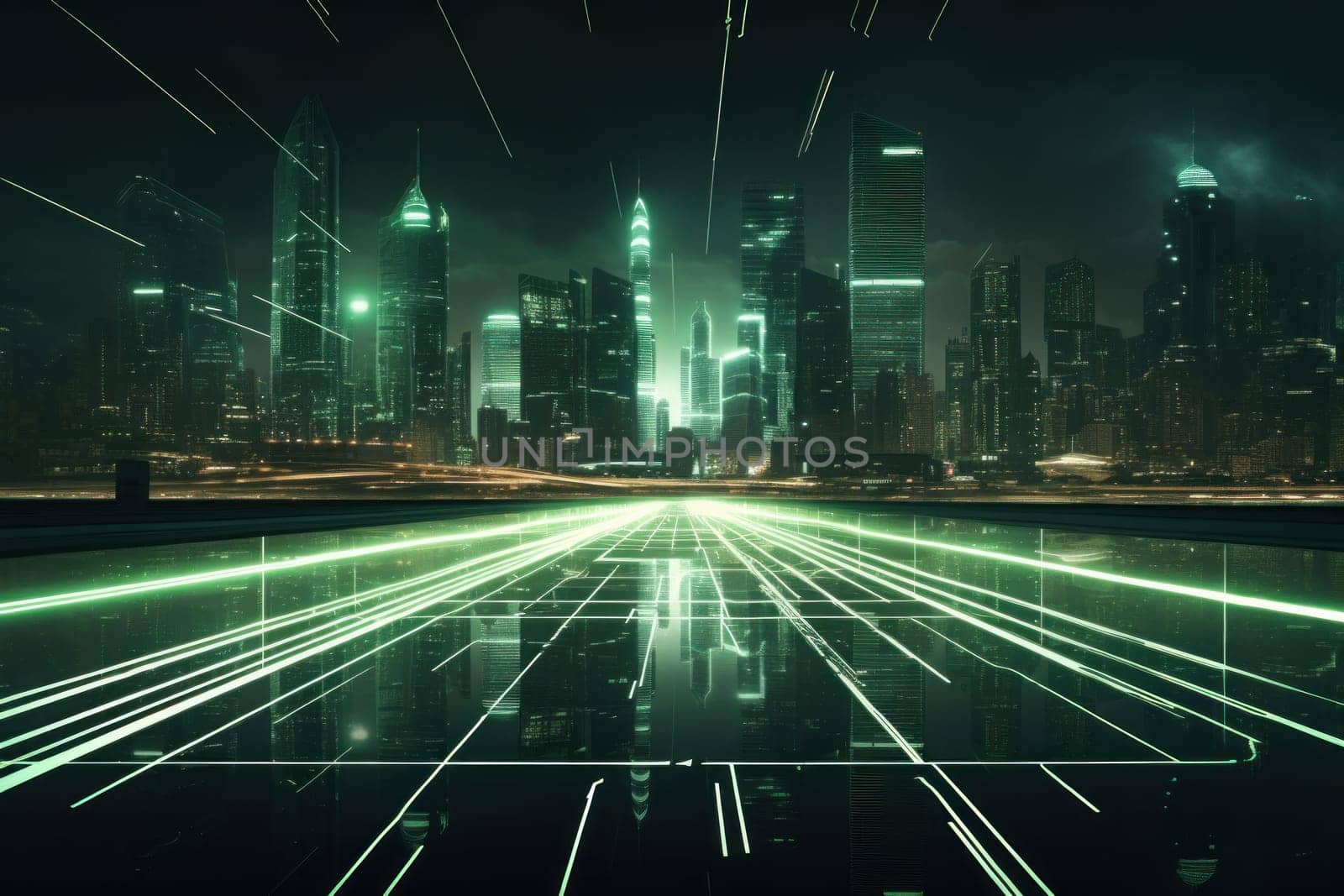 Futuristic High Speed Light Tail with Night City Background by nijieimu