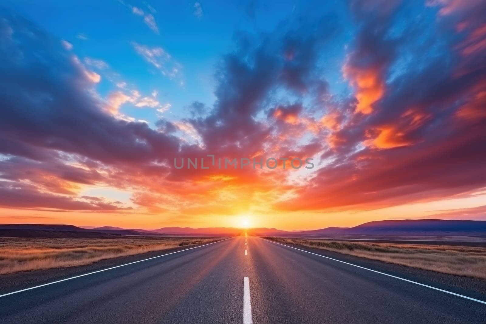 Empty asphalt road and beautiful sky at sunset by nijieimu