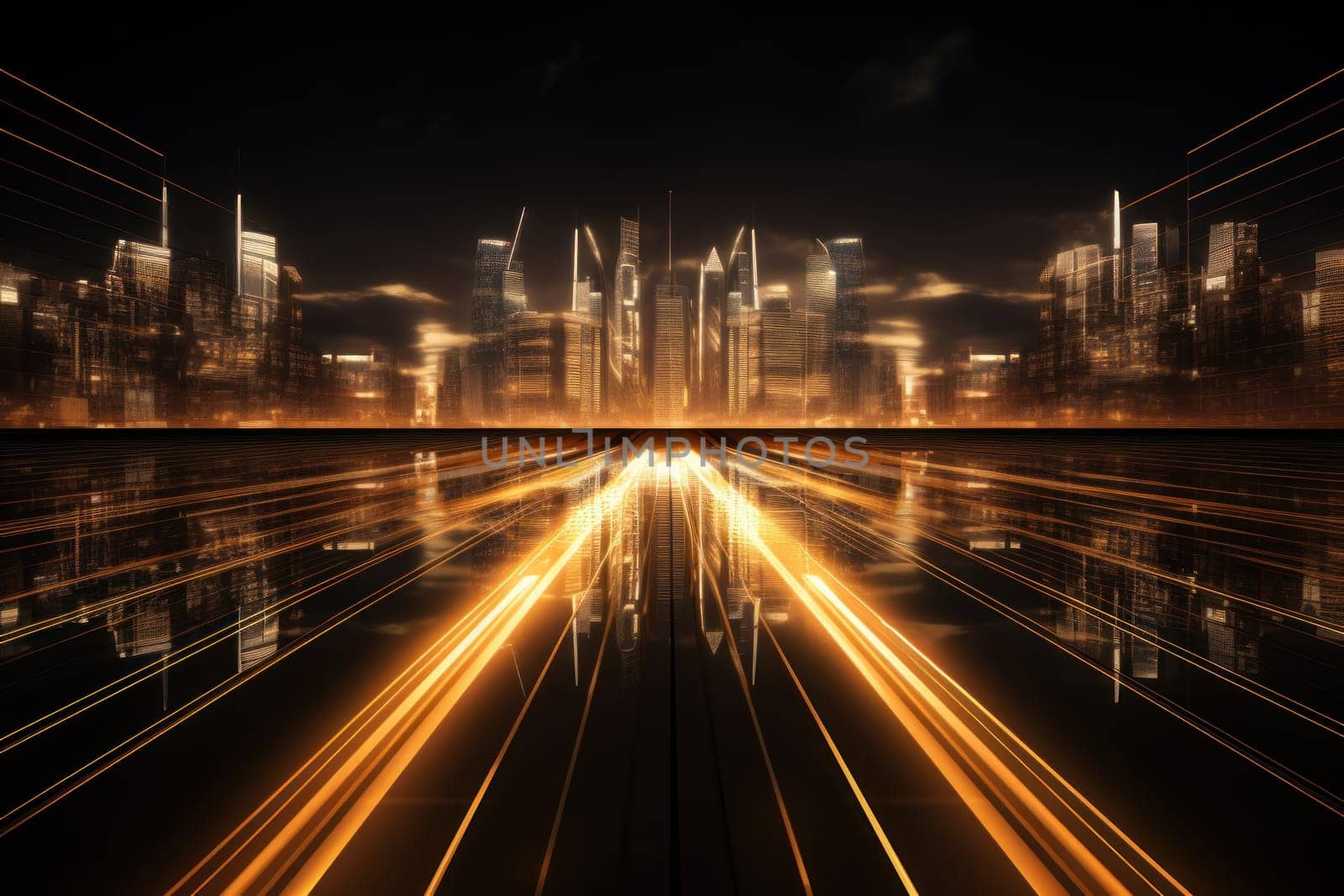 Futuristic High Speed Light Tail with Night City Background.