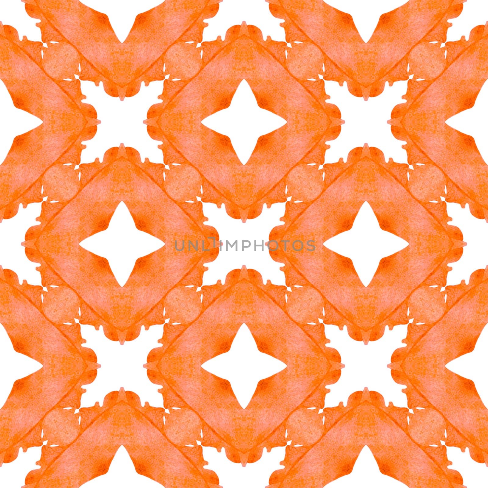 Watercolor summer ethnic border pattern. Orange fetching boho chic summer design. Ethnic hand painted pattern. Textile ready interesting print, swimwear fabric, wallpaper, wrapping.