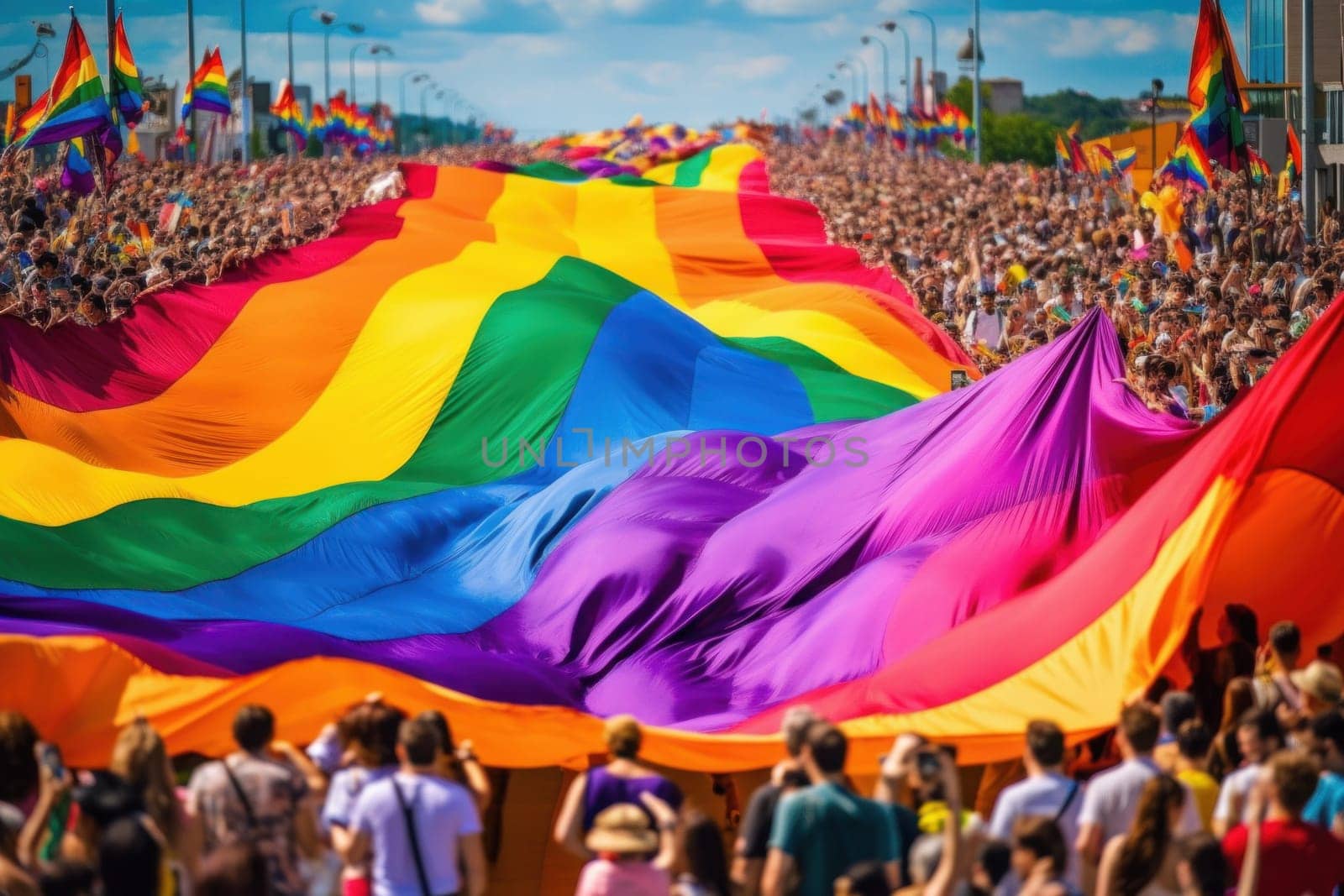 Portrait of a group LGBT and LGBT rainbow flag.