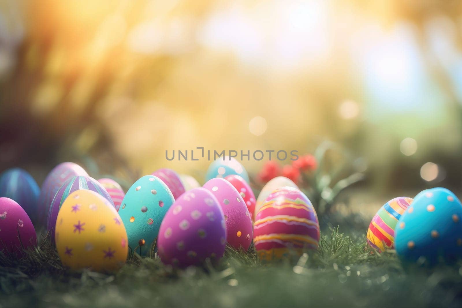 Colorful Easter Egg background with Copy space, AI Generative.