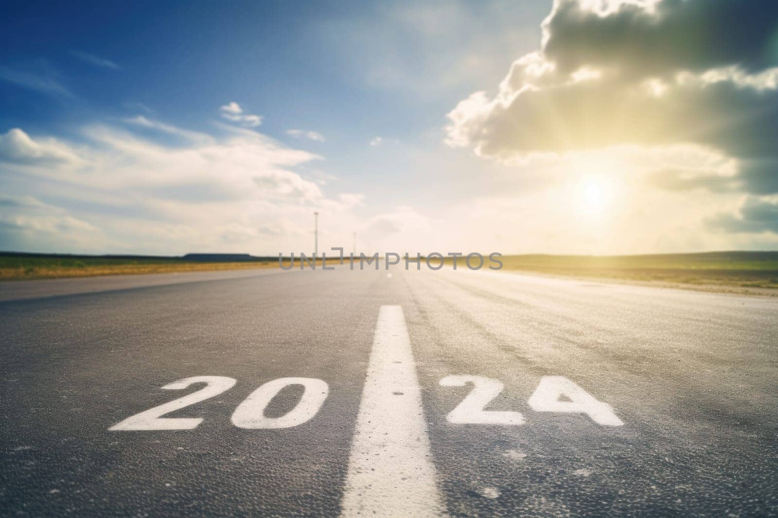 The new year 2024 or straightforward concept. Text 2024 written on the road by nijieimu