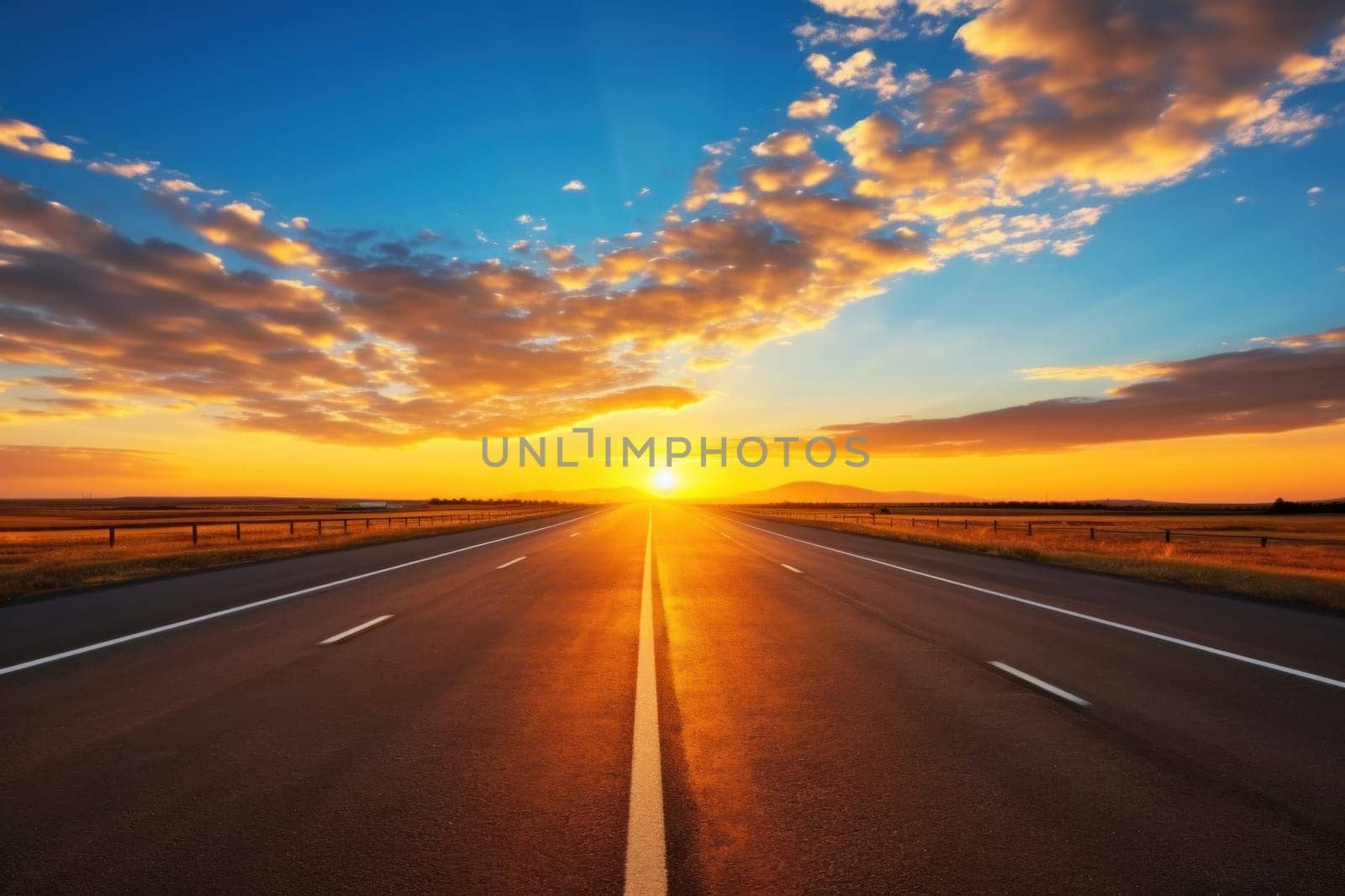 Empty asphalt road and beautiful sky at sunset by nijieimu