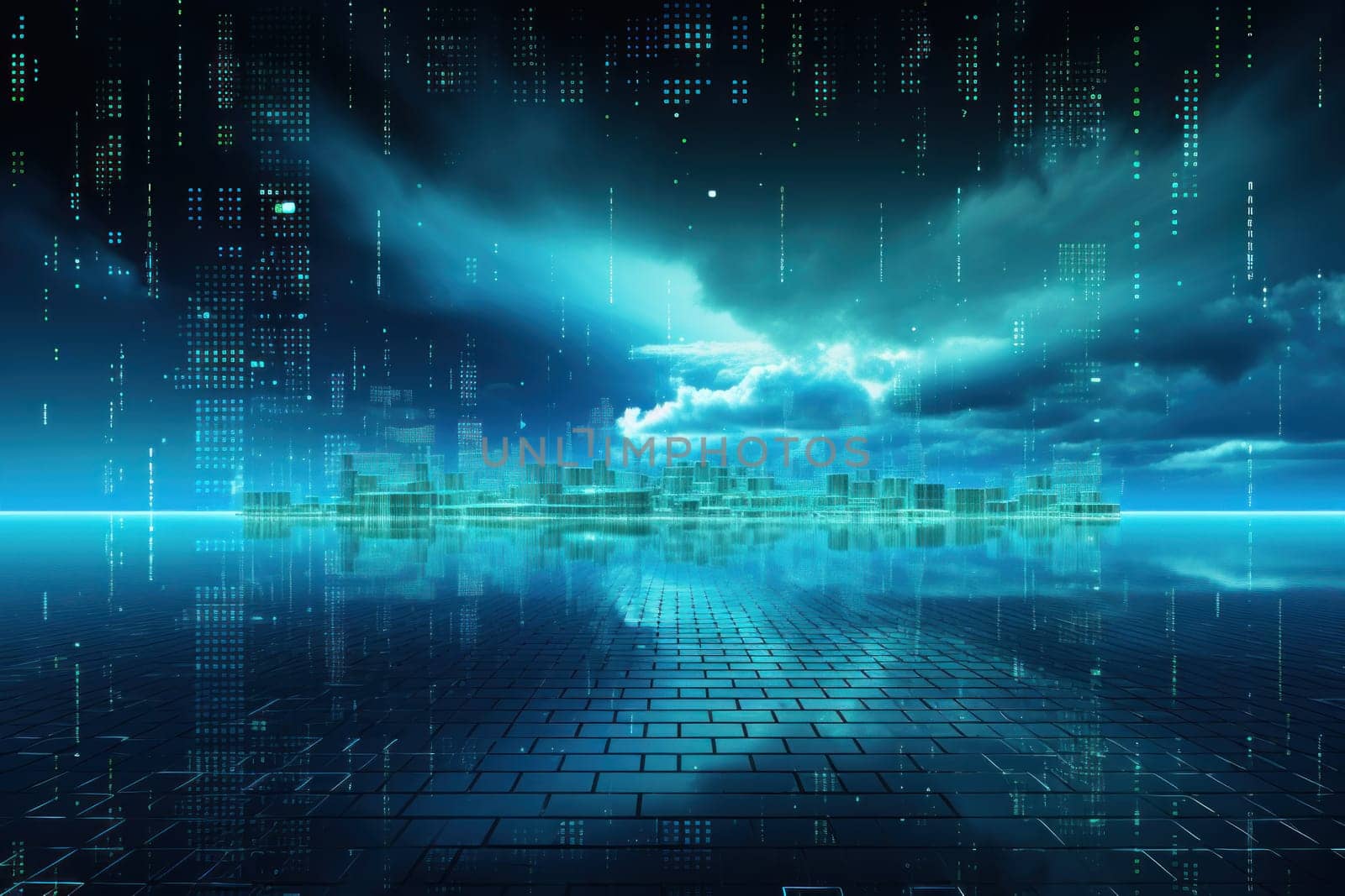Digital matrix theme light blue sky and clouds backgrounds.