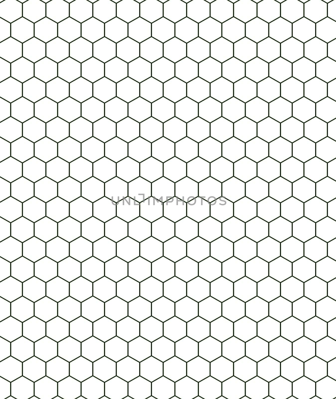 A pattern of hollow hexagons in black on a white background close-up