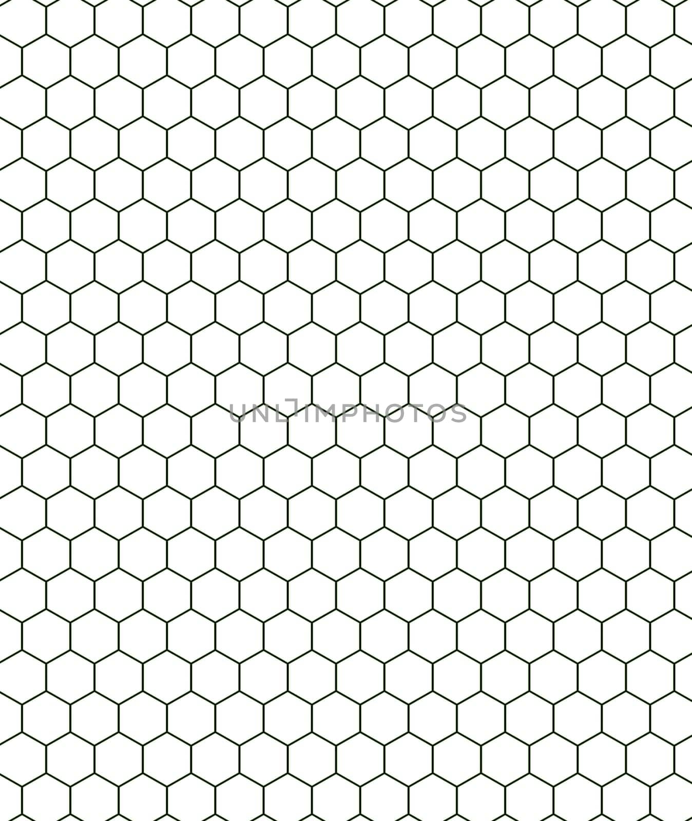 A pattern of hollow hexagons in black on a white background close-up